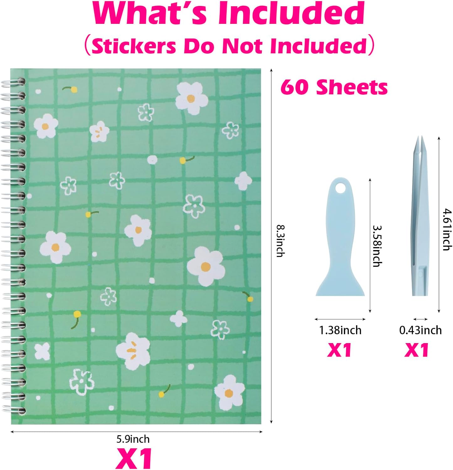 SUNEZLGO Reusable Sticker Book - 60 Sheets, Collecting Album, Organizer, Blank Book for Adults & Children, Keeper with Tweezer & Spatula, A5