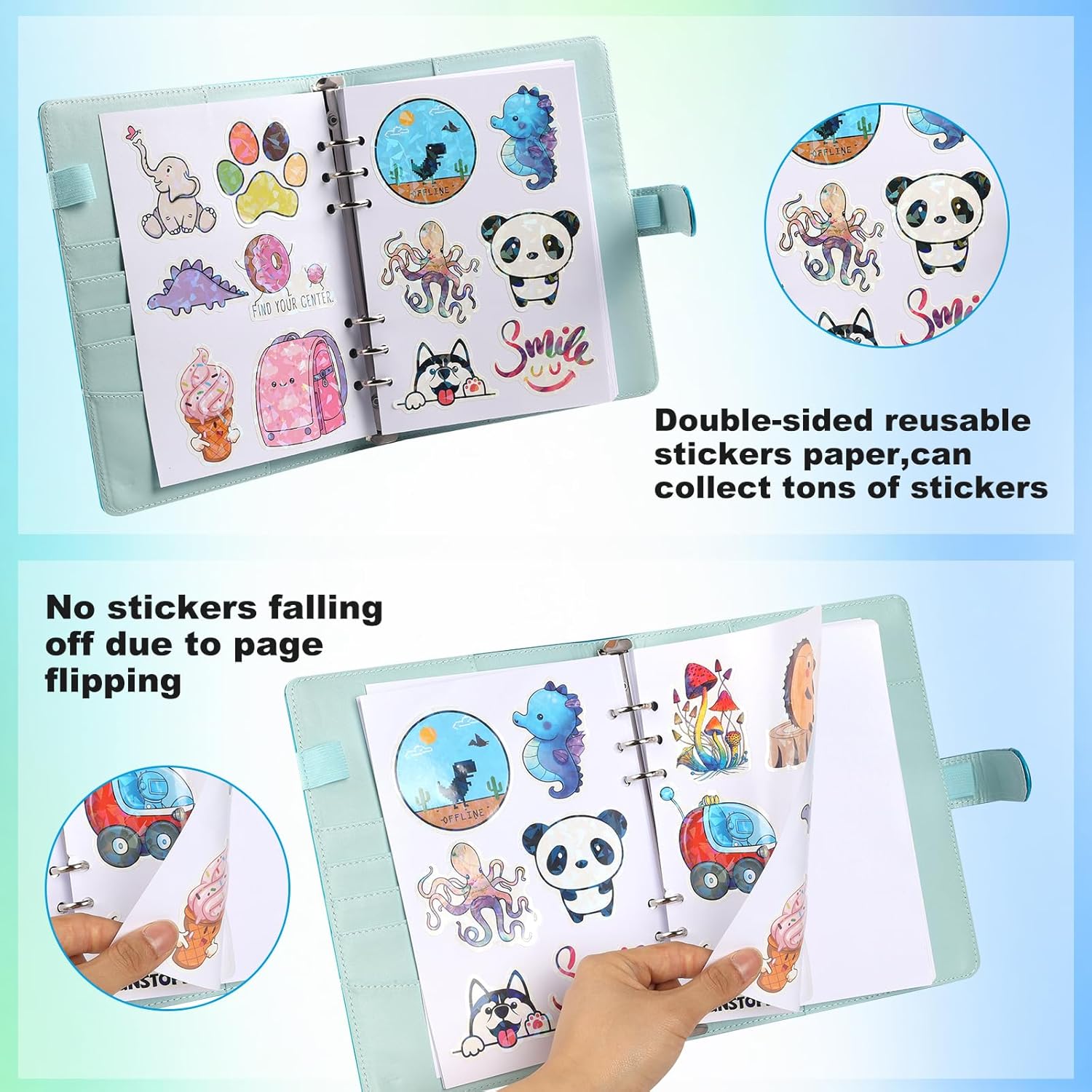 Deqing warm Reusable Sticker Book Collecting Album,A5 PU Sticker Collecting Book with Heart Label & Letter Label,Holographic Cover - Image 4