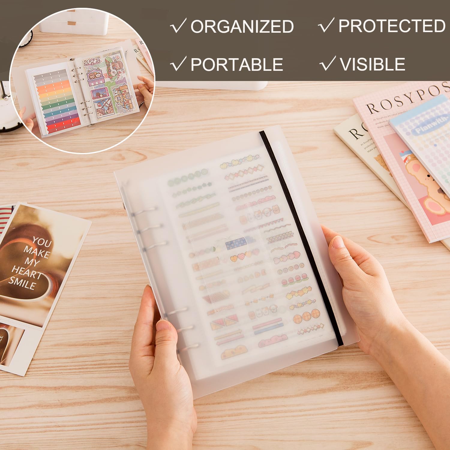 1pcs A5 Sticker storage Album,sticker organization Collecting Book Binder sleeves for planner stickers organizers collector recipe cards (3 different sized pockets)