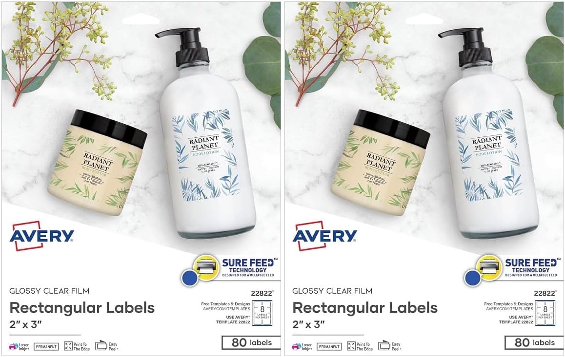 Avery Printable Blank Rectangle Labels, 2" x 3", Glossy Crystal Clear, 80 Customizable Labels (22822) - Image 8