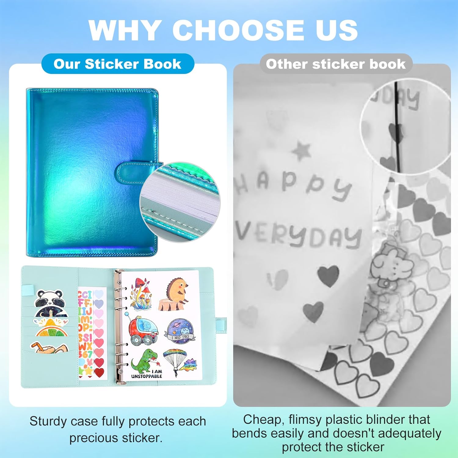 Deqing warm Reusable Sticker Book Collecting Album,A5 PU Sticker Collecting Book with Heart Label & Letter Label,Holographic Cover - Image 6
