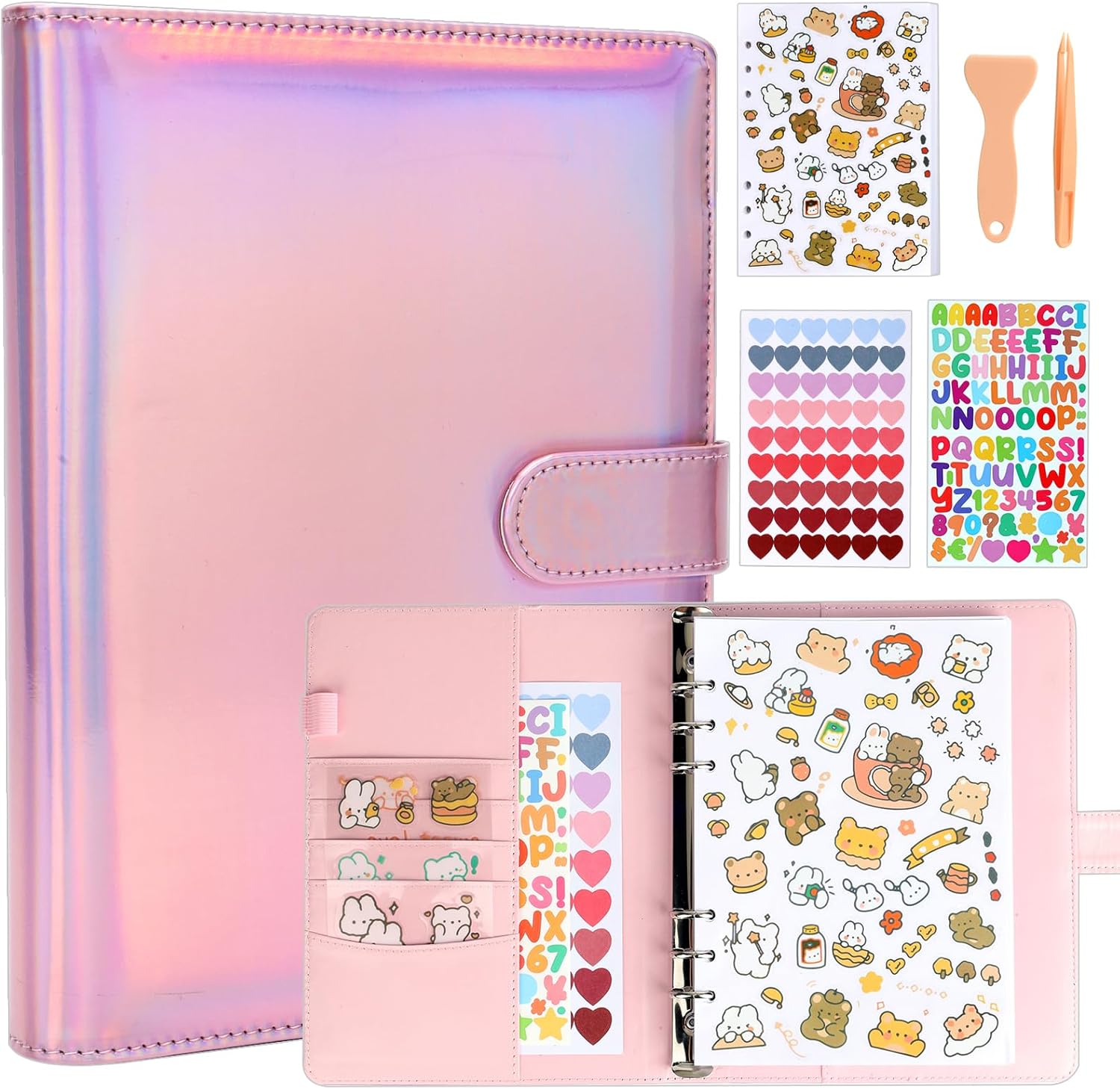 Deqing warm Reusable Sticker Book Collecting Album,A5 PU Sticker Collecting Book with Heart Label & Letter Label,Holographic Cover - Image 7