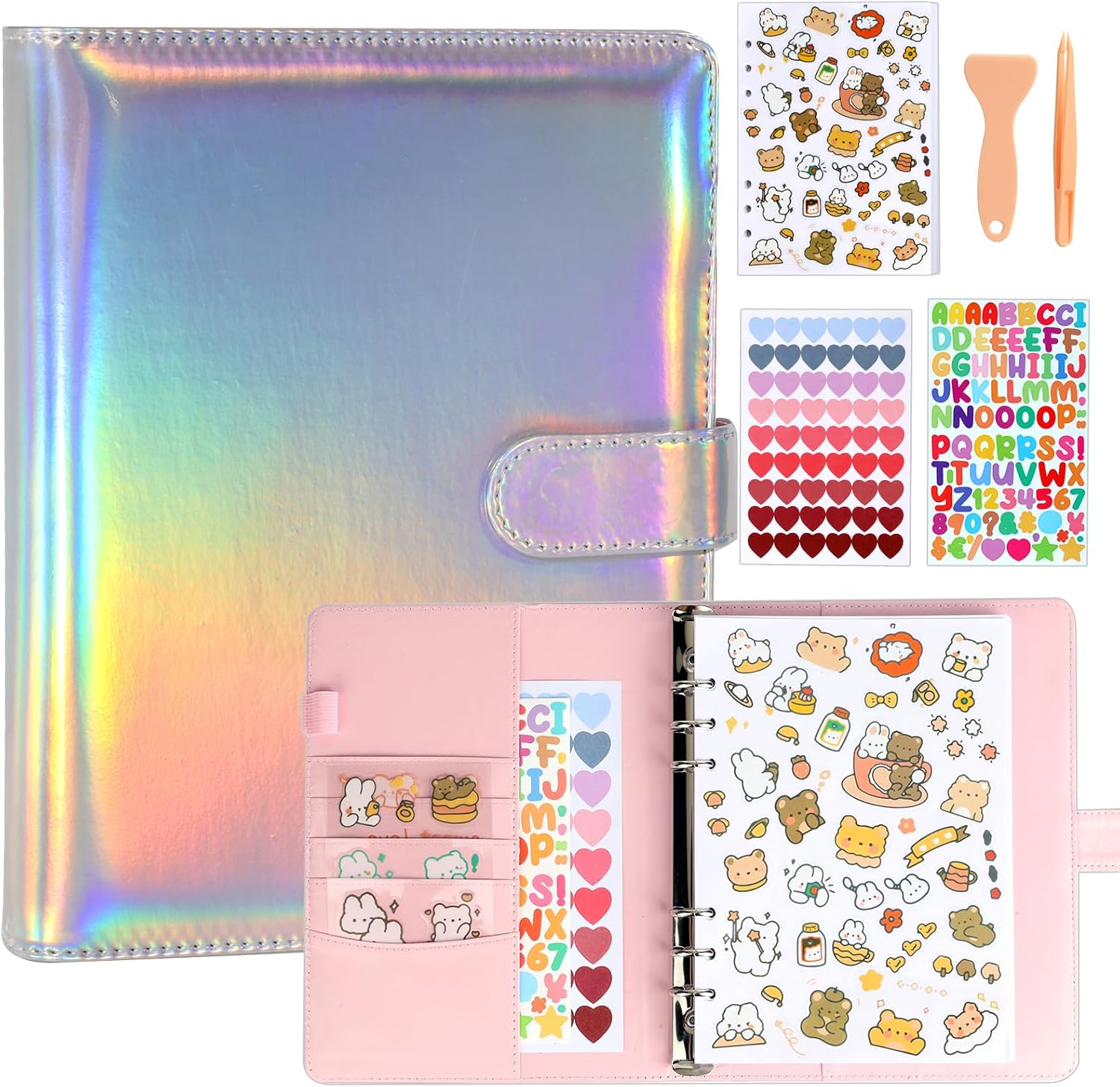 Deqing warm Reusable Sticker Book Collecting Album,A5 PU Sticker Collecting Book with Heart Label & Letter Label,Holographic Cover - Image 8
