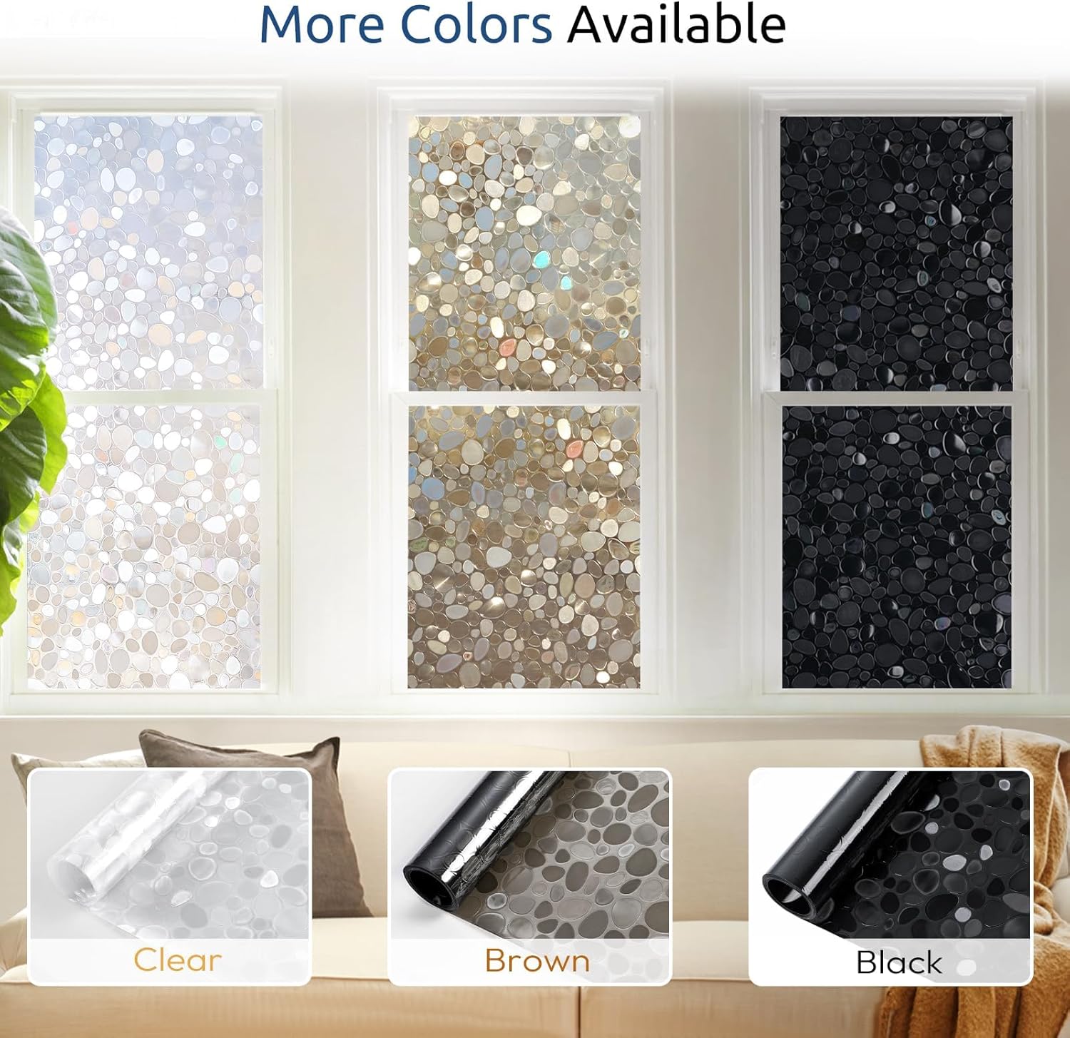 rabbitgoo Window Privacy Film, Decorative Rainbow Window Clings for Glass Covering, Static Cling Non Adhesive Door Stickers UV Blocking, Stained Glass Vinyl Decal, 3D Pebble, 17.5 x 78.7 inches - Image 7