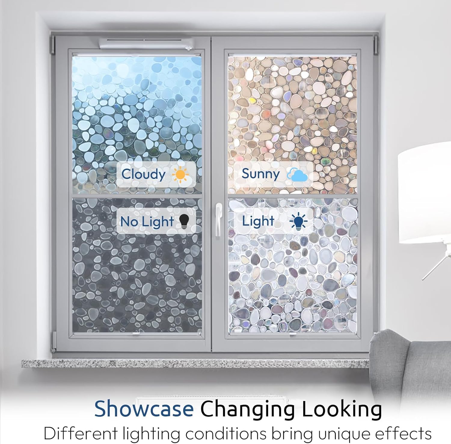 rabbitgoo Window Privacy Film, Decorative Rainbow Window Clings for Glass Covering, Static Cling Non Adhesive Door Stickers UV Blocking, Stained Glass Vinyl Decal, 3D Pebble, 17.5 x 78.7 inches - Image 8