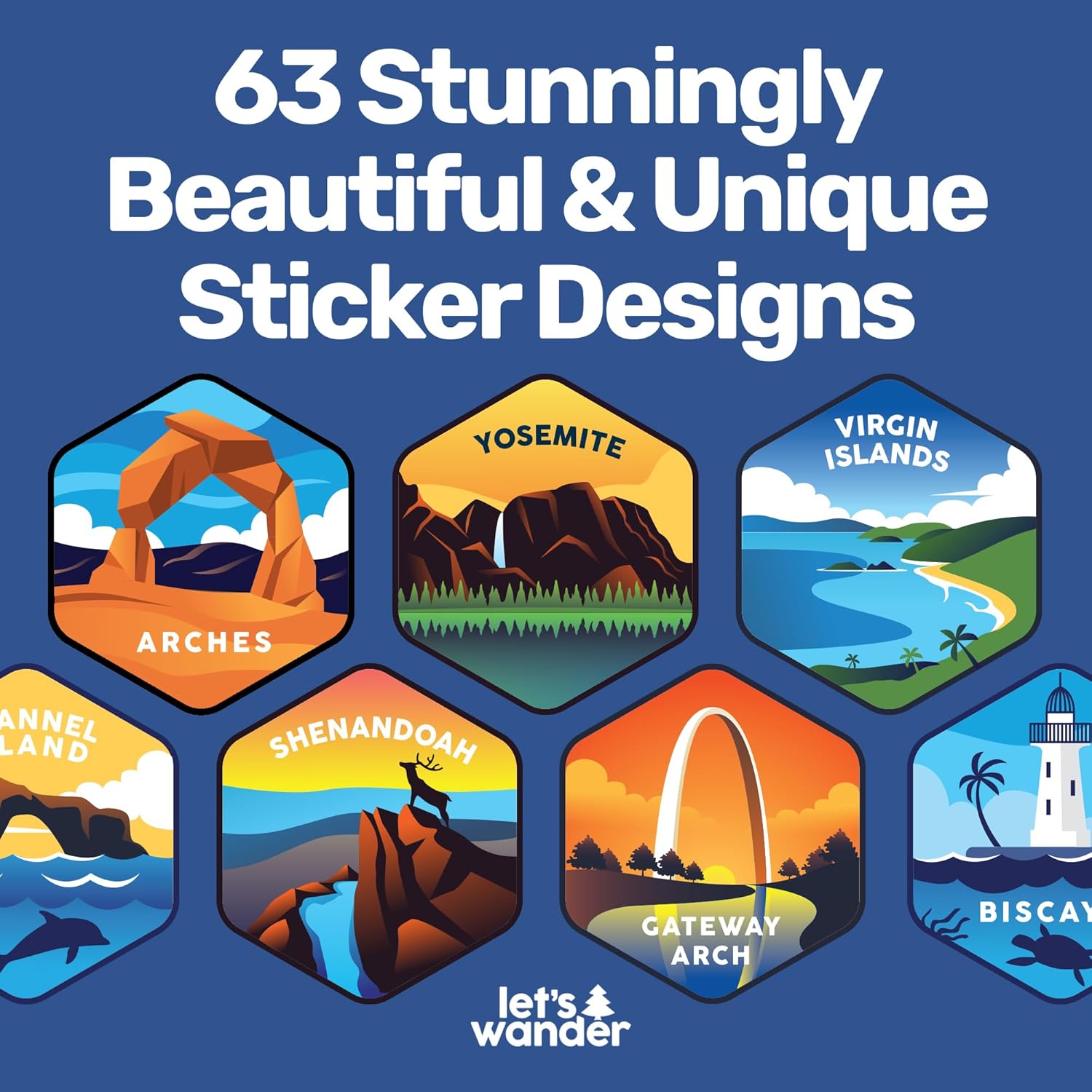 LET'S WANDER Original National Parks Water Bottle with 63 Waterproof Stickers - 32oz Leakproof Insulated Stainless Steel with Straw - USA Hiker Gift Bottle (White)