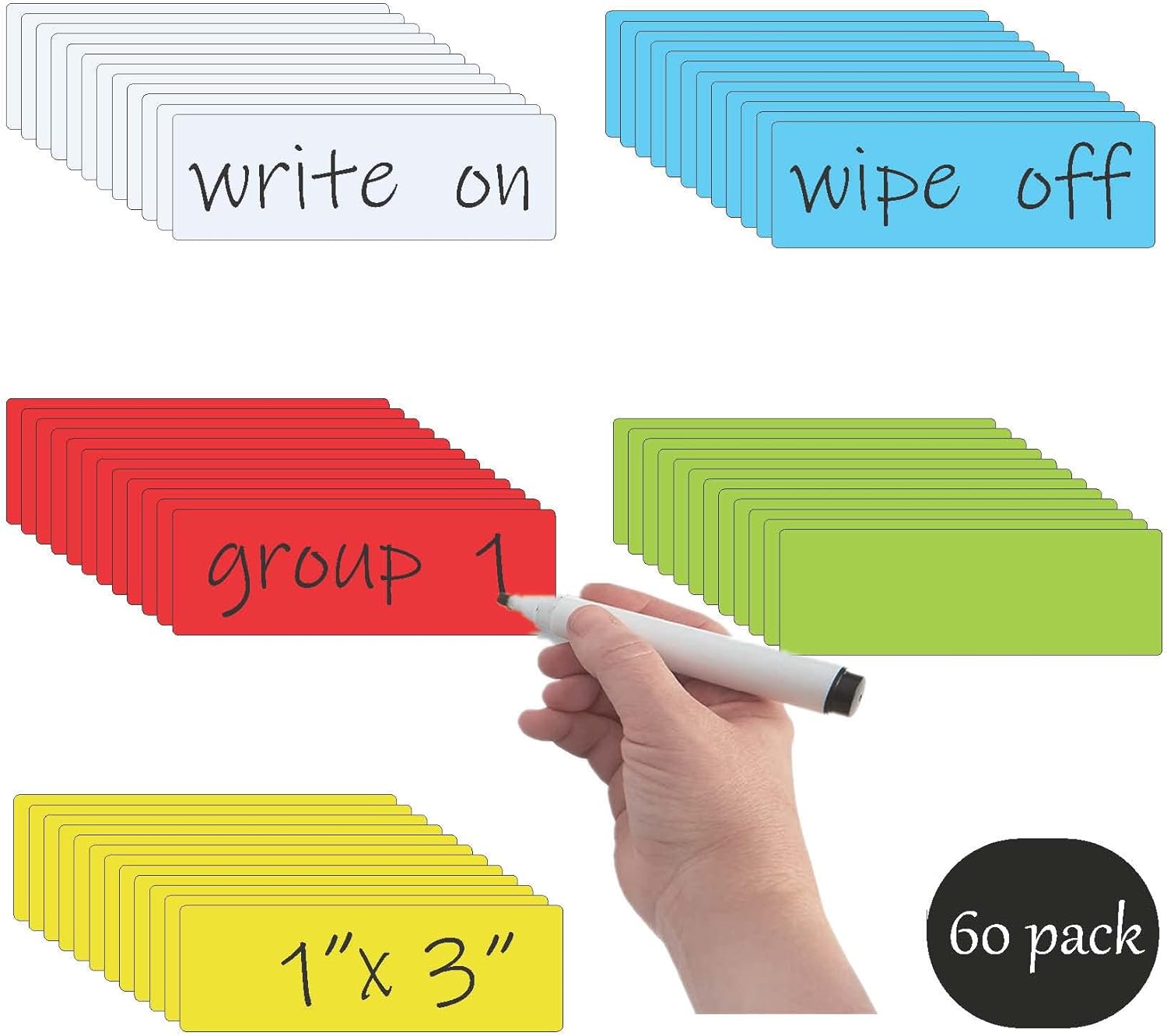Alternative view of STTMGN Dry Erase Magnetic Labels (1x3,Pack of 60),Write On Magnets Sticker,Real Waterproof/Reusable for Classroom&Office&Cabinet&whiteboard&Fridge&More (Multicolor)