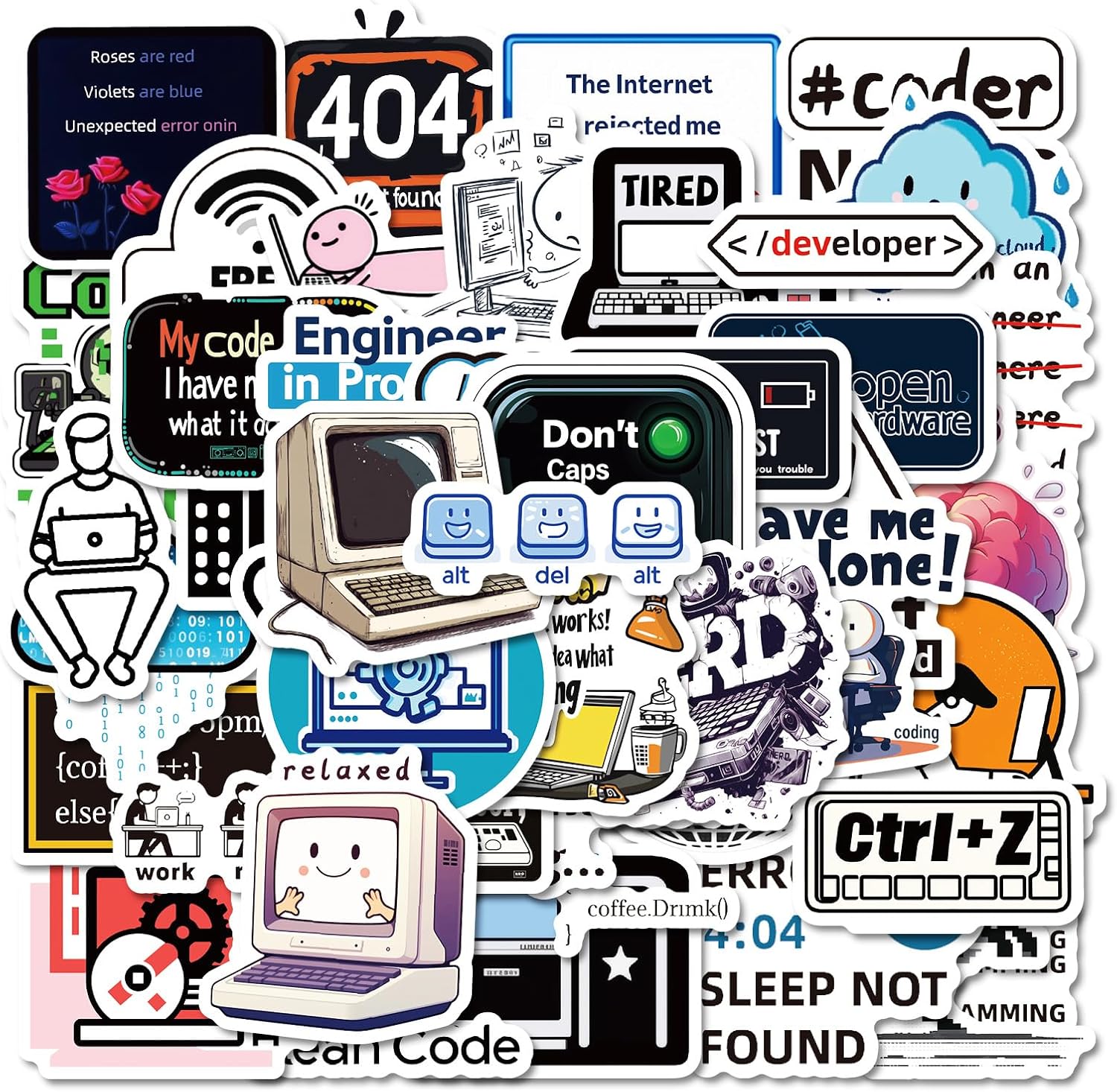 50PCS Funny Computer Stickers Creative Tech Laptop Decals for Programmers IT Students Developers Coders Great for Journals Water Bottles Keyboards and Workstation Decor