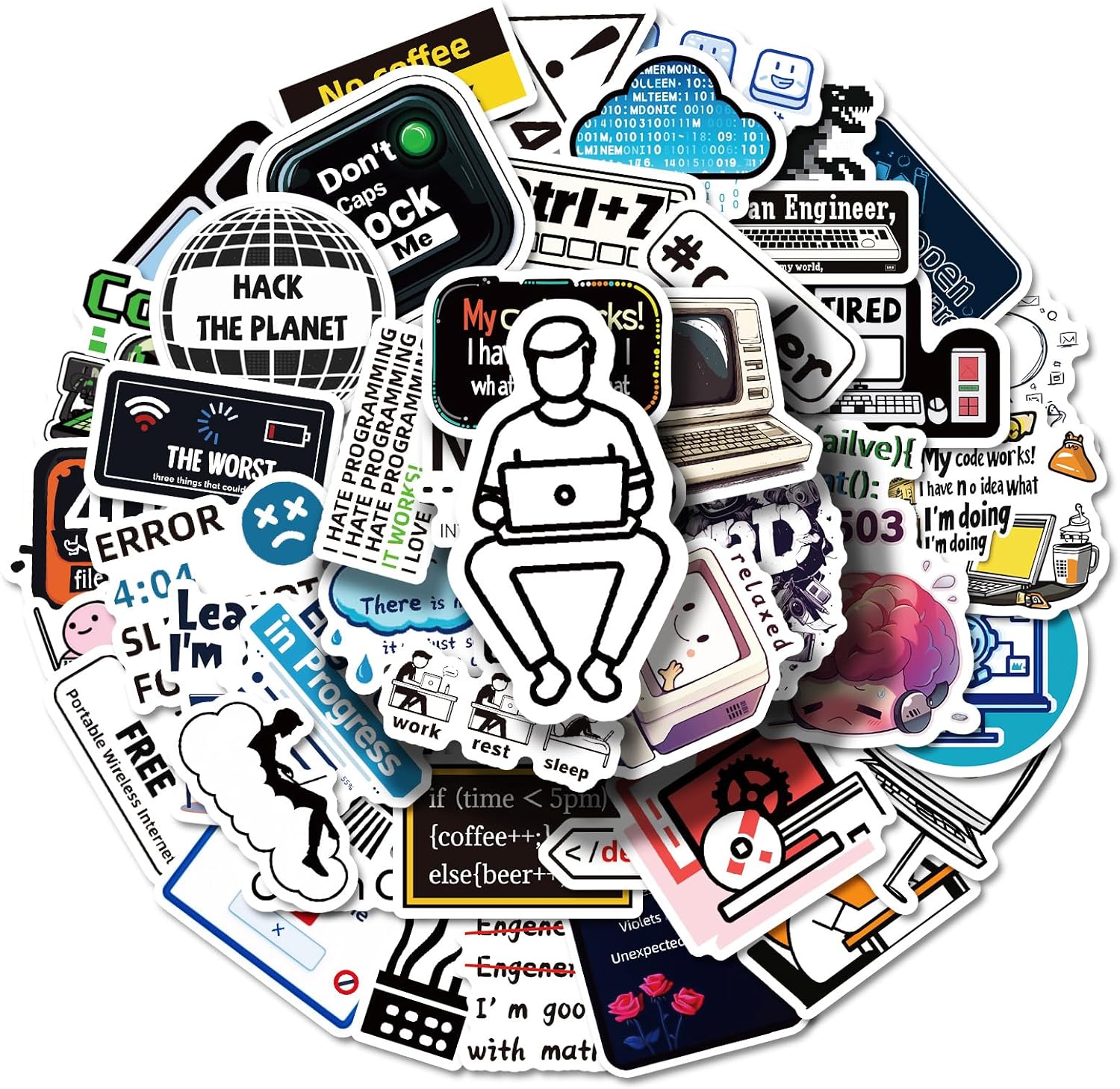 Alternative view of 50PCS Funny Computer Stickers Creative Tech Laptop Decals for Programmers IT Students Developers Coders Great for Journals Water Bottles Keyboards and Workstation Decor