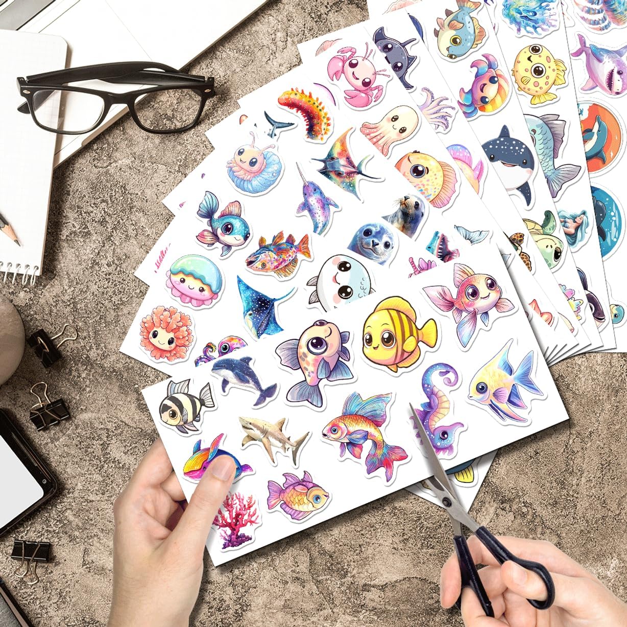 Cute Ocean Animal Stickers for Kids Vinyl Sea Sticker Pack 108Pcs Water Bottles Laptops Scrapbooking Gifts Boys and Girls Phone Case Car Hat Bedroom Bike