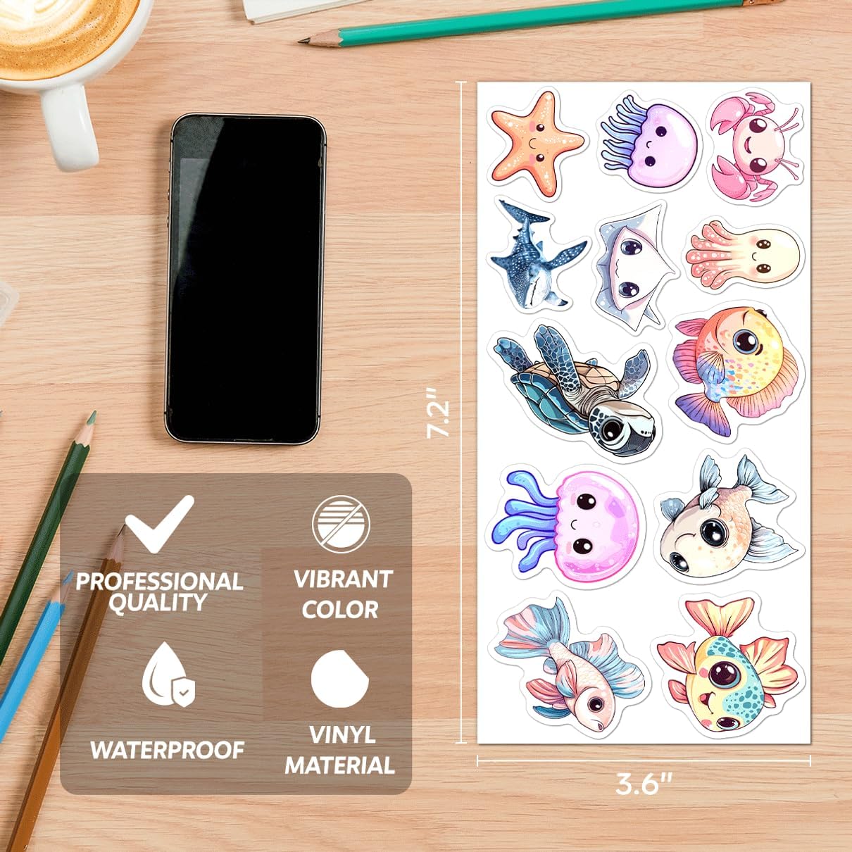 Alternative view of Cute Ocean Animal Stickers for Kids Vinyl Sea Sticker Pack 108Pcs Water Bottles Laptops Scrapbooking Gifts Boys and Girls Phone Case Car Hat Bedroom Bike
