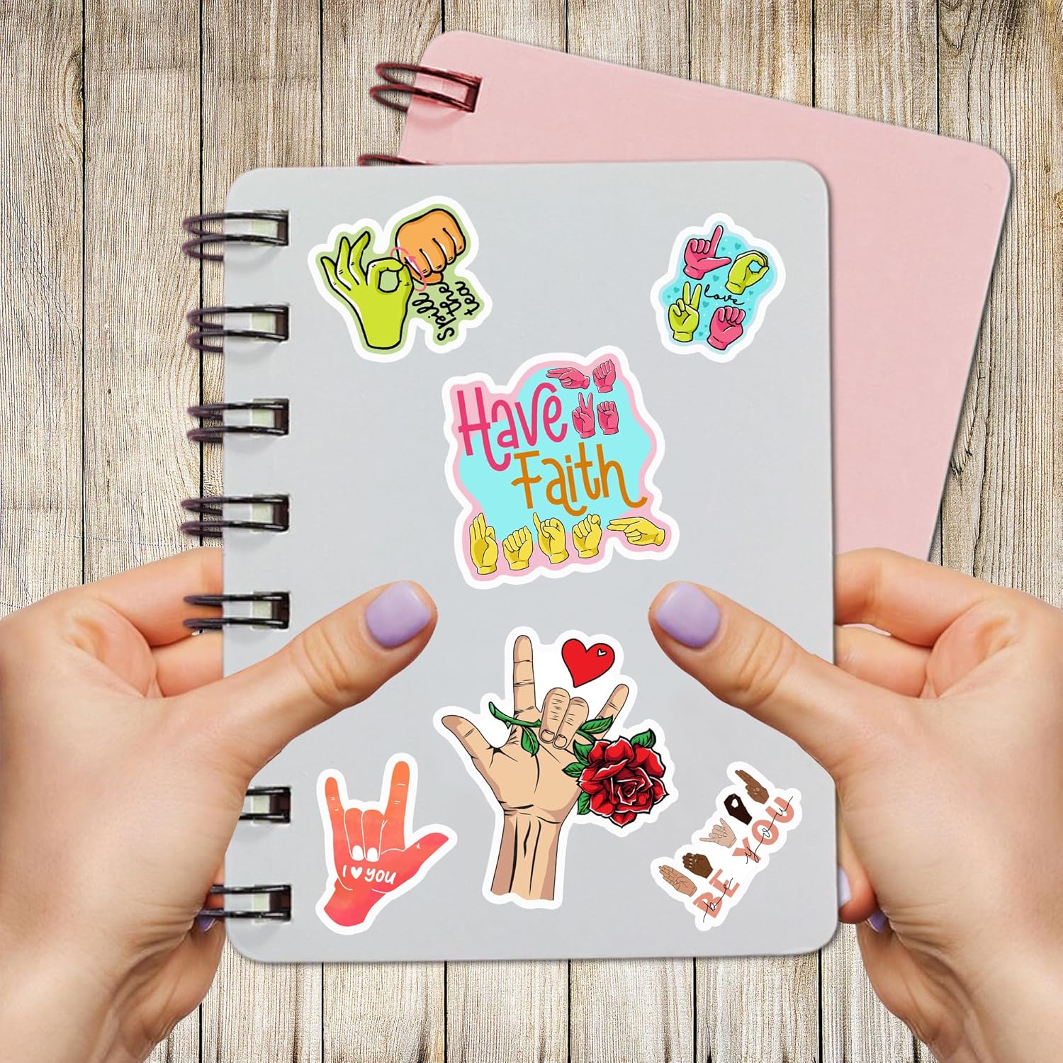 BIGZORO Pack 50 PCS ASL Stickers American Sign Language Vinyl Decals Waterproof Decorations Patches Laptop Bumper Water Bottles Computer Bicycle Luggage Cup Phone Case Skateboard