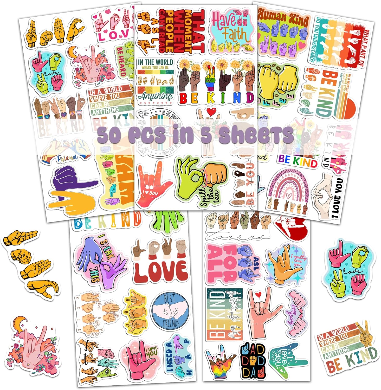 Alternative view of BIGZORO Pack 50 PCS ASL Stickers American Sign Language Vinyl Decals Waterproof Decorations Patches Laptop Bumper Water Bottles Computer Bicycle Luggage Cup Phone Case Skateboard