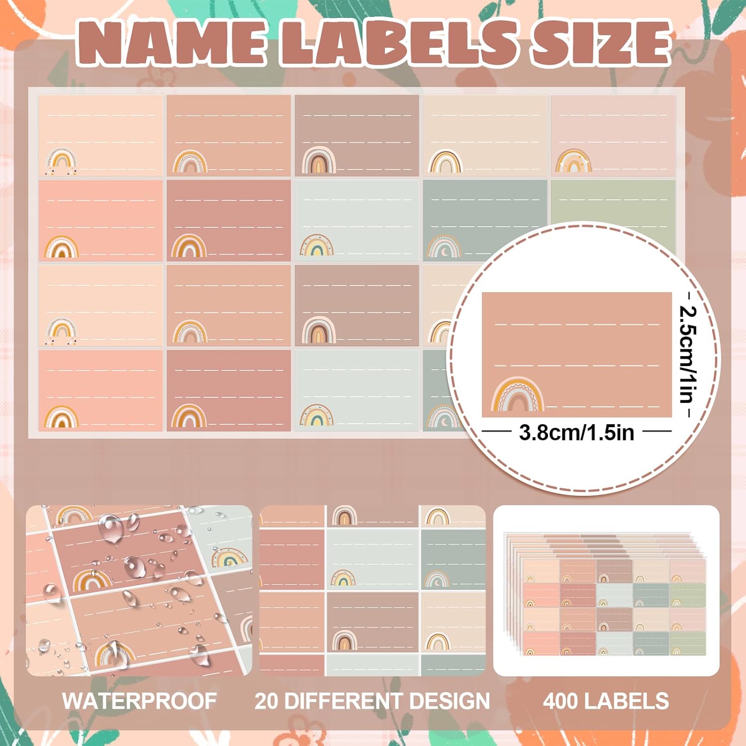 Alternative view of Whaline 400Pcs Back to School Name Tag Stickers Baby Bottle Labels for Daycare Pastel Boho Rainbow Self-Laminating Name Labels Colorful Rainbow Waterproof Write-On Stickers Adhesive School Supplies