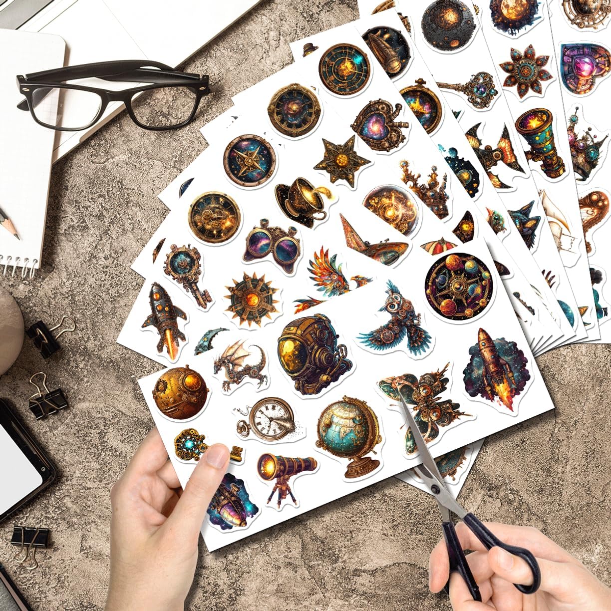 108Pcs Steampunk Space Fantasy Stickers Pack Vinyl Waterproof Decals for Laptop Scrapbook Journaling DIY Water Bottle Guitar Phone Case Suitcase Aesthetic Teens