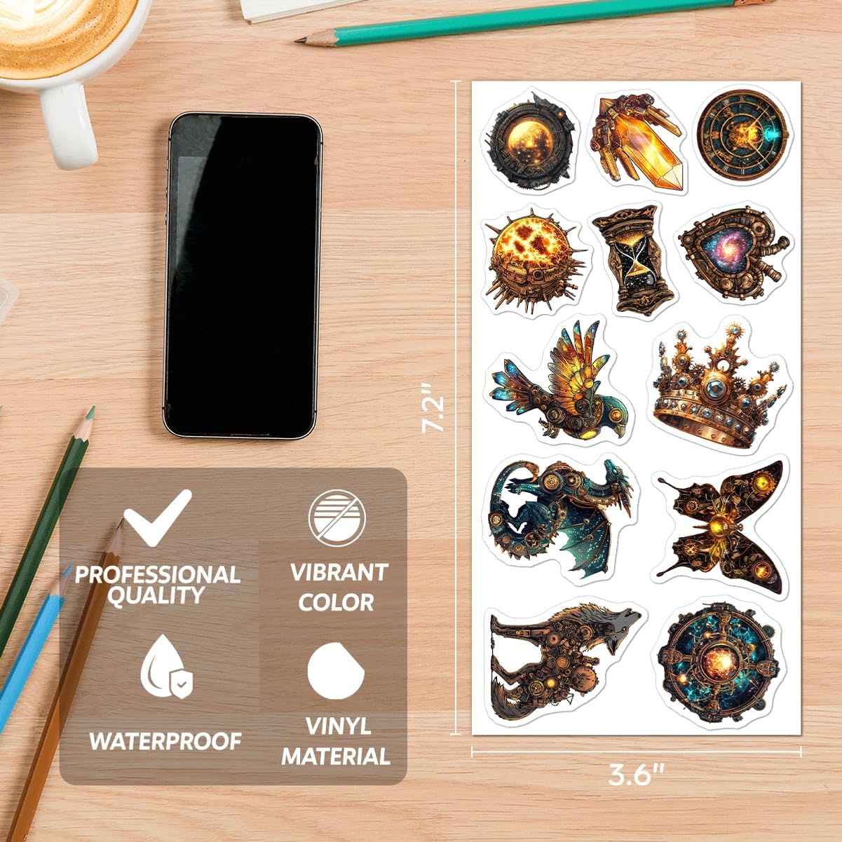 Alternative view of 108Pcs Steampunk Space Fantasy Stickers Pack Vinyl Waterproof Decals for Laptop Scrapbook Journaling DIY Water Bottle Guitar Phone Case Suitcase Aesthetic Teens
