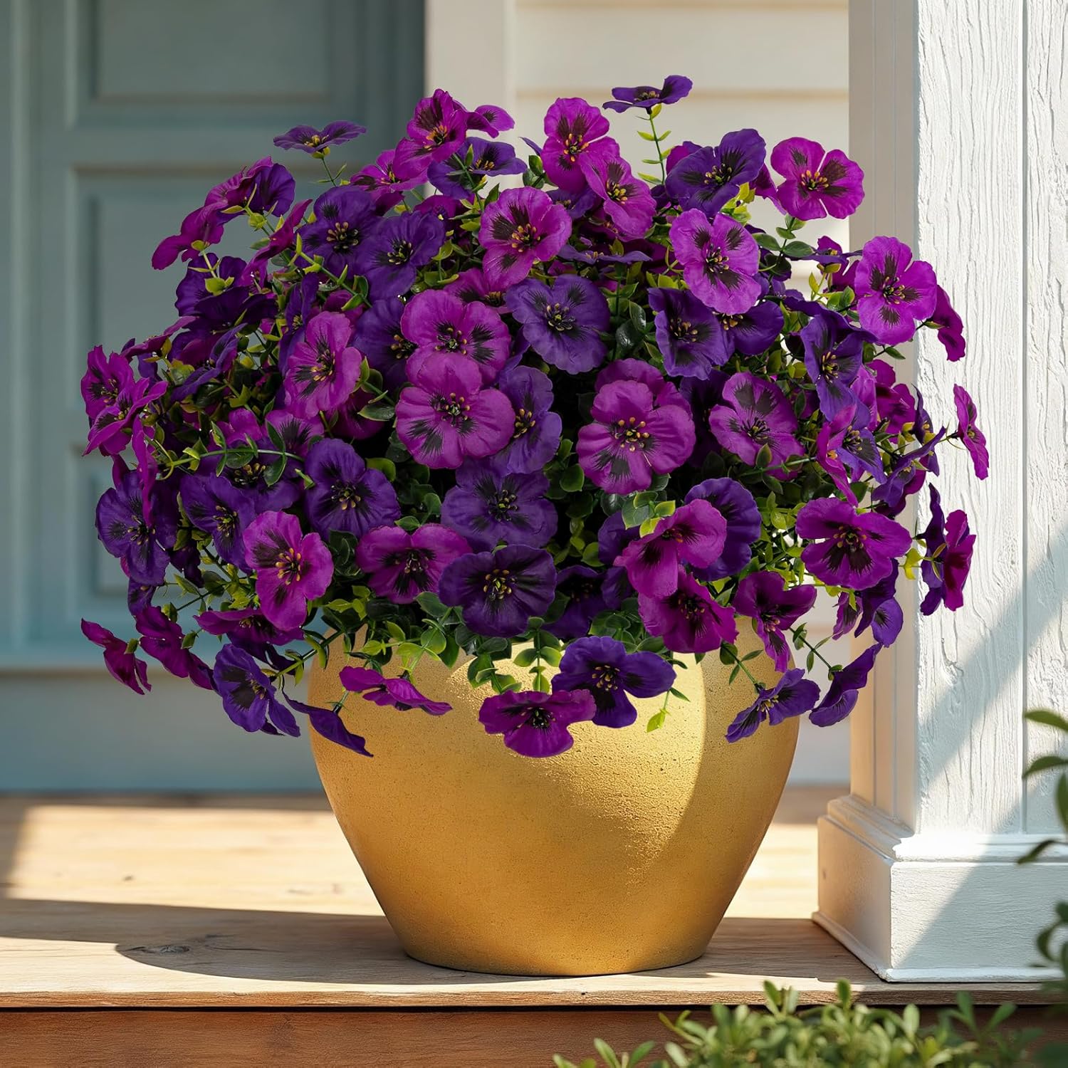 StyleNest 12 Piece Outdoor Artificial Flowers Fake Pansies -Two-Tone Faux Flowers per Stem, UV Resistant for Indoor Outdoor Porch Garden Planters Patio Window Box Home Decor(Purplish Red)