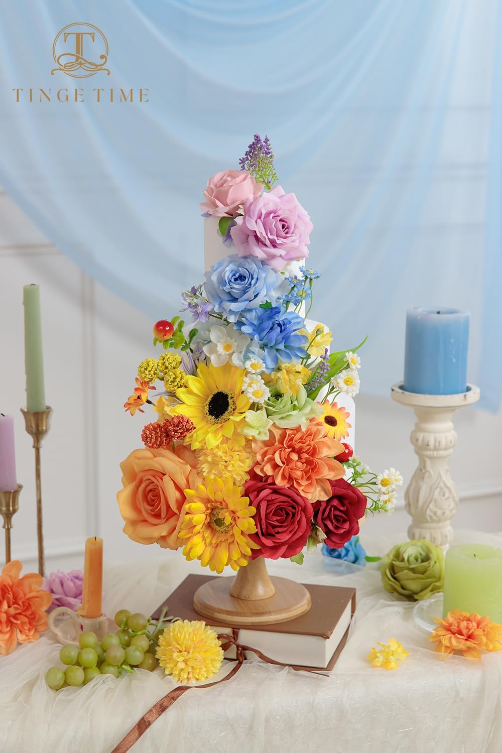 TINGE TIME Fake Flowers Artificial Flowers Peonies Bulbous Chrysanthemum Daisy Hydrangea Sunflower Violets Dahlia Daffodils Epiphyllum Orchid Cherry Blossom Camellia Leyaron (Rainbow Colorful)