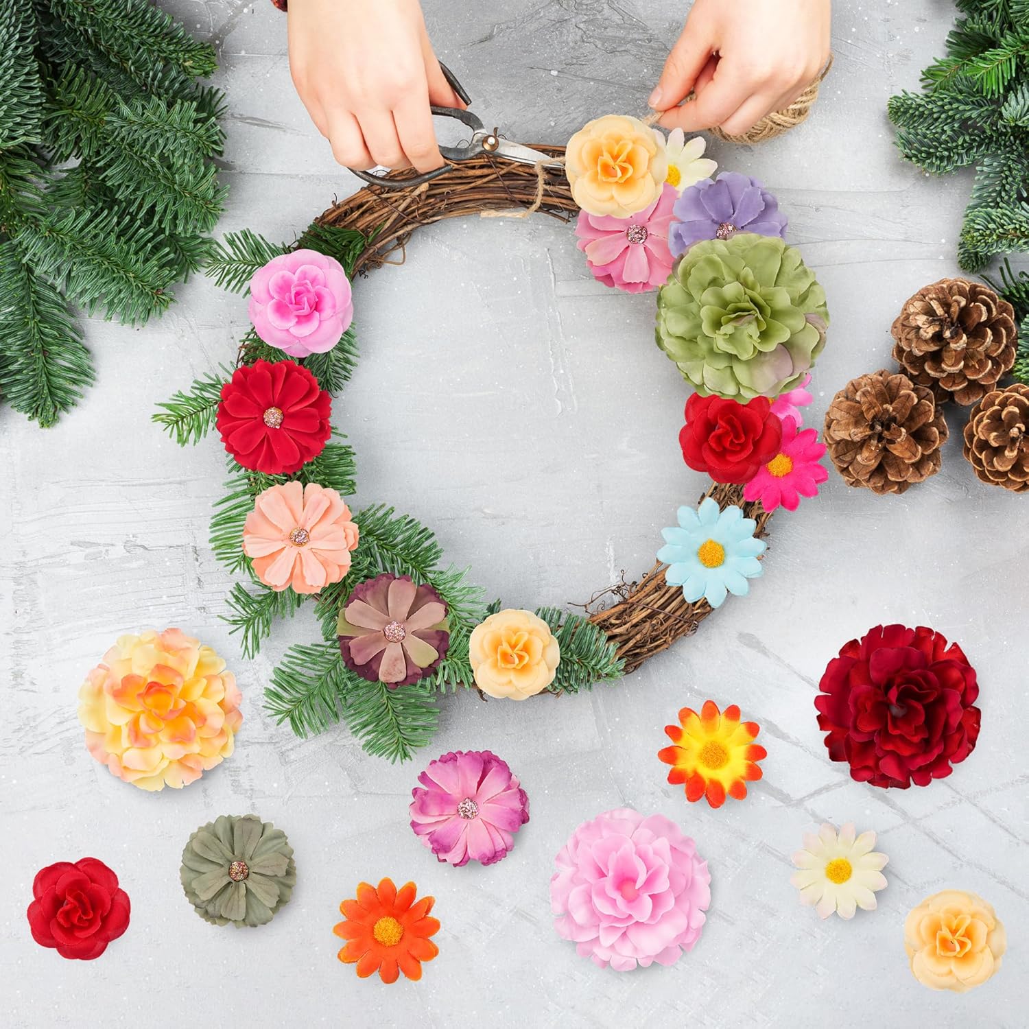 Attgreat 210 Pcs Small Fake Flowers Bulk - Multicolor Mini Artificial  Silk Flowers Assorted Faux Rose, Daisy, Peony & Sunflower Heads for DIY Crafts Wedding Party Hair Accessories Home Decor (Bright）