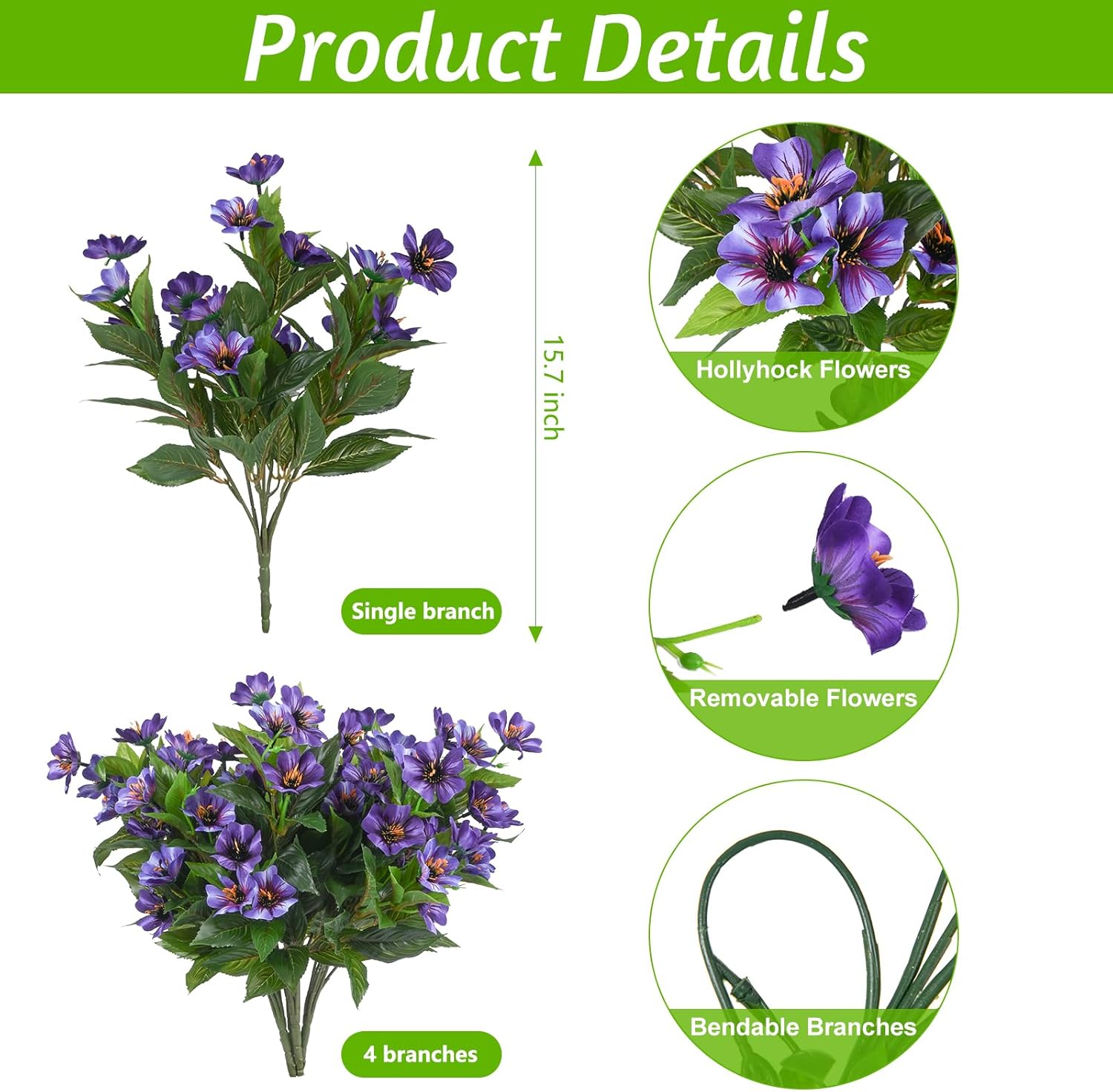 Hrobek Fake Artificial Flowers for Outdoors Decoration,4 Bundles Silk Faux Spring Flowers with Plants Leaves UV Resistant for Planter Front Door Porch Yard Patio Window Box Home Indoor Decor