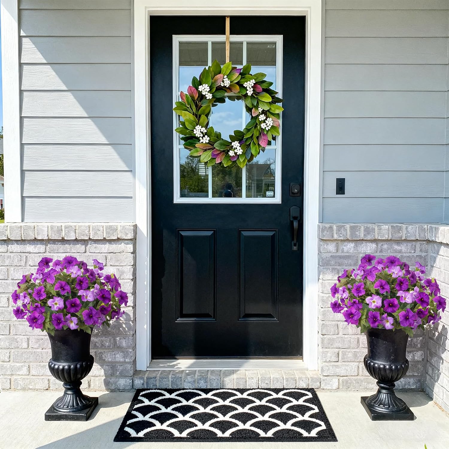 6 Pcs Artificial Petunia Flowers for Outdoors, Fake Flowers for Outdoor Planter, UV Resistant Realistic Faux Petunias Plants for Outside No Fade for Garden Porch Patio Indoor Decor(Double Purple)