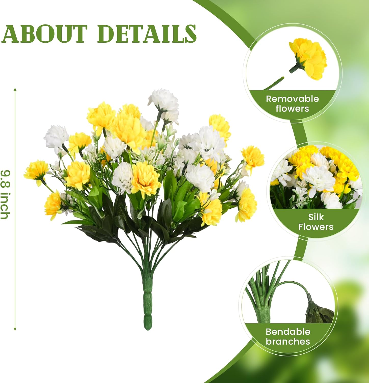 Ammyoo Artificial Flowers for Outdoors Decoration, 6 Bundles Silk Marigold Flower UV Resistant Look Real Faux Plants for Garden Porch Planter Patio Balcony Yard Home Decor (Yellow White)