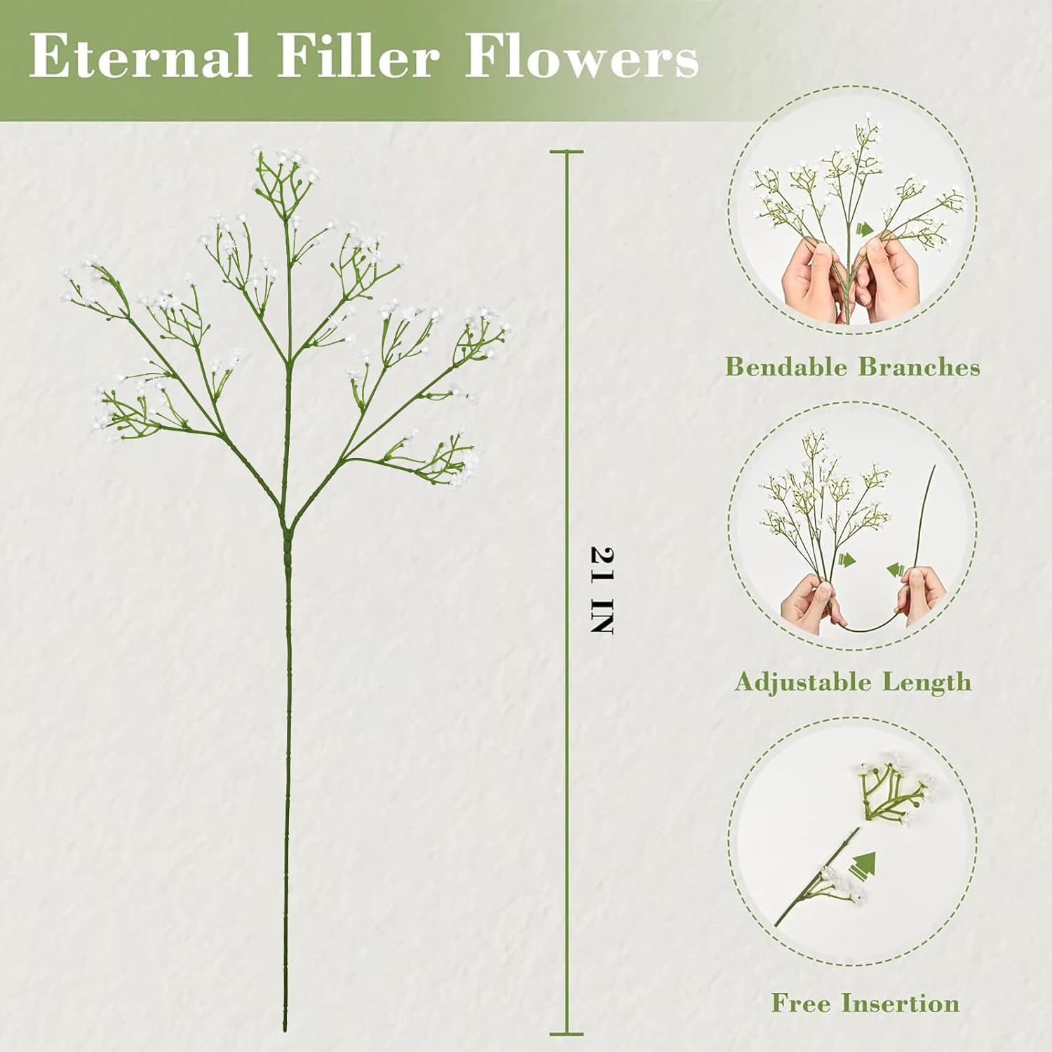 Yastouay Babys Breath Artificial Flowers, 6Pcs Fake White Babys Breath Flowers Artificial Bulk, Real Touch Faux Babies Breath Gypsophila Bouquet for Wedding Floral Arrangement Party Decor