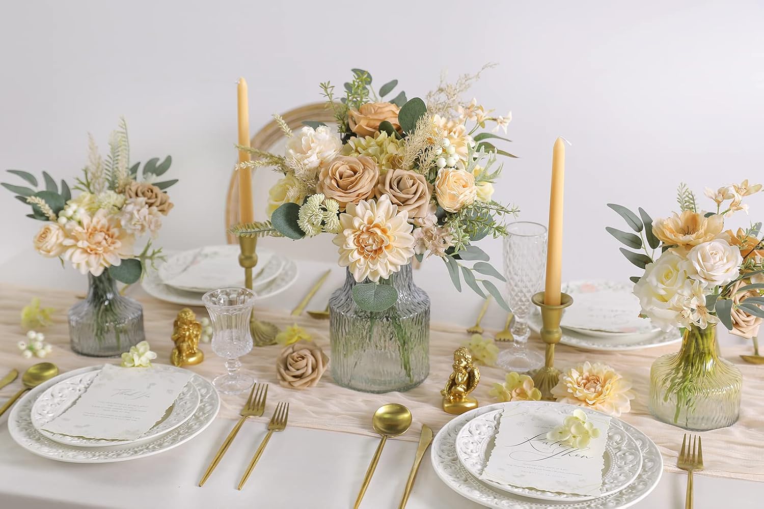 rongflower Artificial Flowers Combo Box Set Silk Flowers Fake Rose for DIY Floral Arrangements Wedding Bouquets Centerpieces Baby Shower Party Home Decorations（Nude Color）