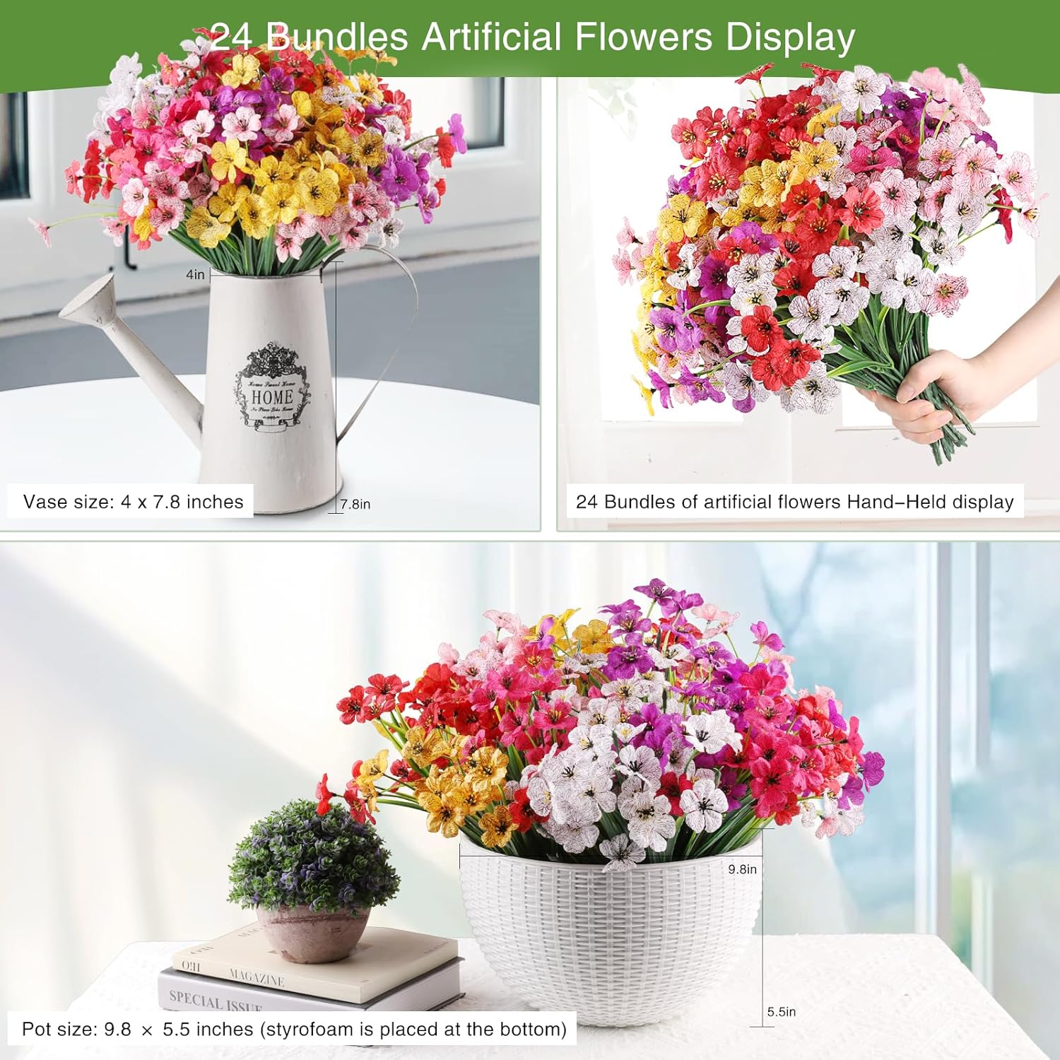 AGIRL 24 Bundles Artificial Flowers for Outdoor,No Fade Fake Plastic Flowers Faux Plants for Decoration Hanging Planters Indoor Outside Garden Porch Window Box Home Wedding Farmhouse - Image 3