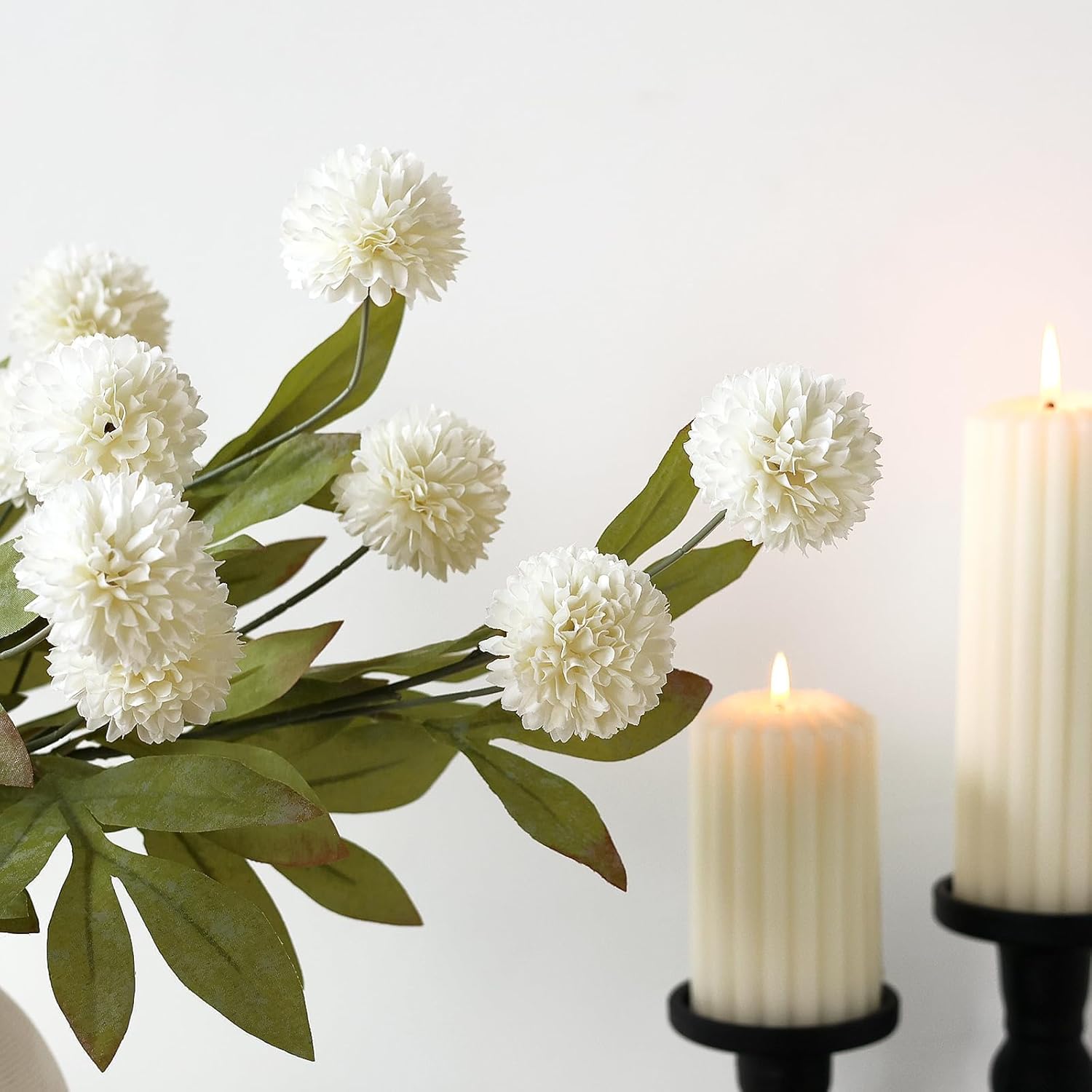 VIERENA 6 Pcs Faux Silk Pompon Mum Artificial Flowers for Vase -27", Bulk Fake Chrysanth Branches with Stems for DIY Bouquet Centerpieces Wedding Fillers Arrangements Shower Decorations (Cream) - Image 2