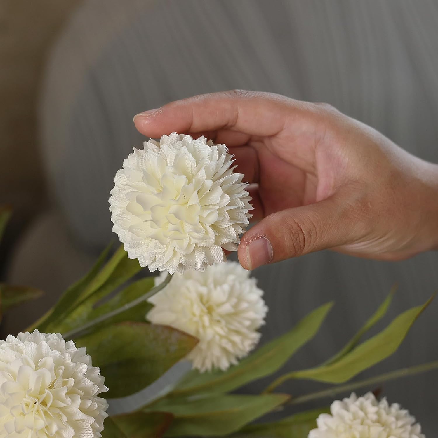 VIERENA 6 Pcs Faux Silk Pompon Mum Artificial Flowers for Vase -27", Bulk Fake Chrysanth Branches with Stems for DIY Bouquet Centerpieces Wedding Fillers Arrangements Shower Decorations (Cream) - Image 4