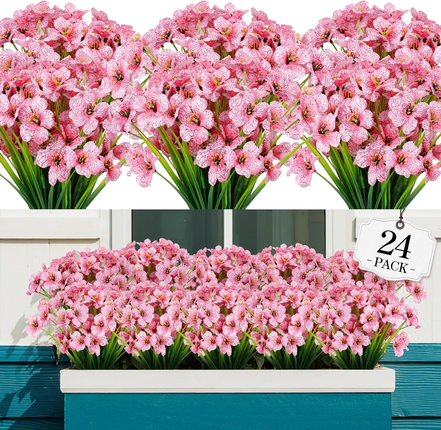 AGIRL 24 Bundles Artificial Flowers for Outdoor,No Fade Fake Plastic Flowers Faux Plants for Decoration Hanging Planters Indoor Outside Garden Porch Window Box Home Wedding Farmhouse - Image 8