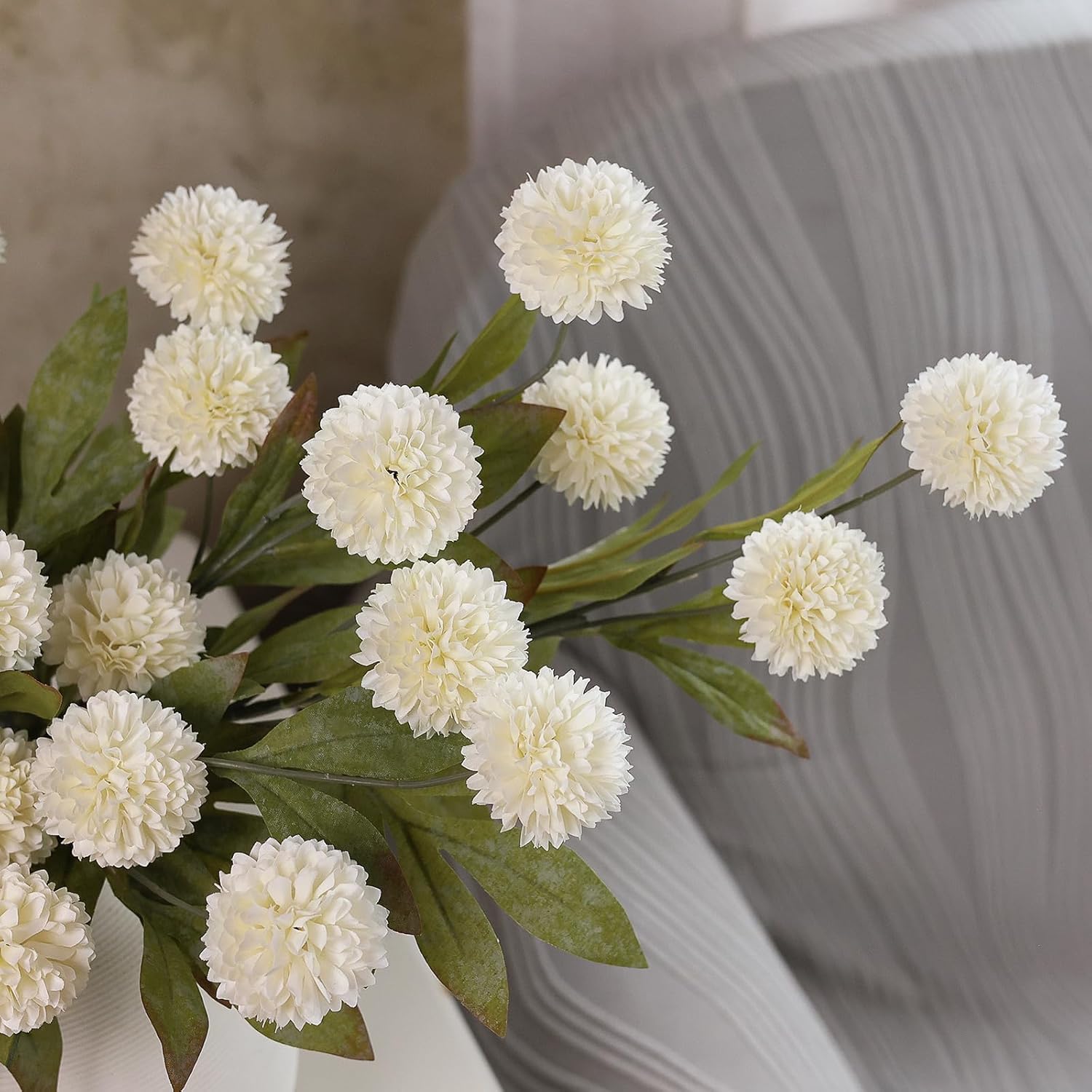 VIERENA 6 Pcs Faux Silk Pompon Mum Artificial Flowers for Vase -27", Bulk Fake Chrysanth Branches with Stems for DIY Bouquet Centerpieces Wedding Fillers Arrangements Shower Decorations (Cream) - Image 7