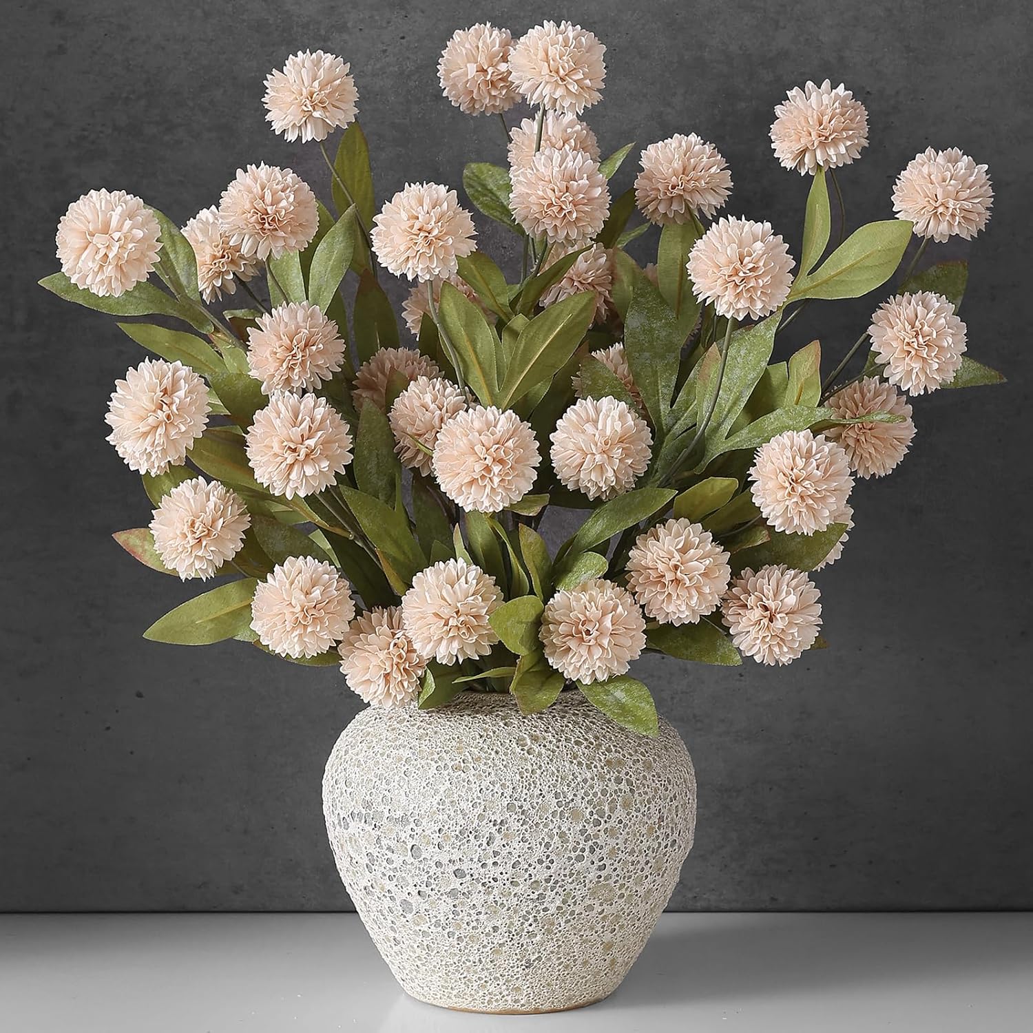 VIERENA 6 Pcs Faux Silk Pompon Mum Artificial Flowers for Vase -27", Bulk Fake Chrysanth Branches with Stems for DIY Bouquet Centerpieces Wedding Fillers Arrangements Shower Decorations (Cream) - Image 9