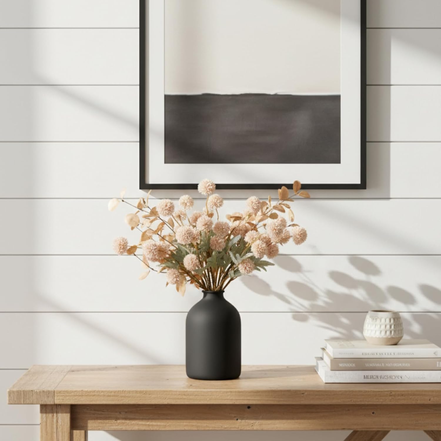 Artificial Flowers for Vase - Beige Silk Mums 10 Long Stems with Eucalyptus, Faux Flowers Home Decor, Neutral Tan Cream Floral Arrangement, Fake Chrysanthemum Pom Pom Stems, Spring Fall Centerpiece - Image 8