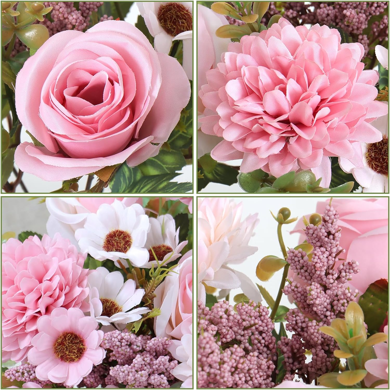 Dremisland Artificial Flowers Like Real Artificial Bouquet 2 Packs Silk Artificial Roses Bouquet with Daisy Chrysanthemum Pink Flowers for Valentines Day Centerpiece Table Wedding Party Decor - Image 4