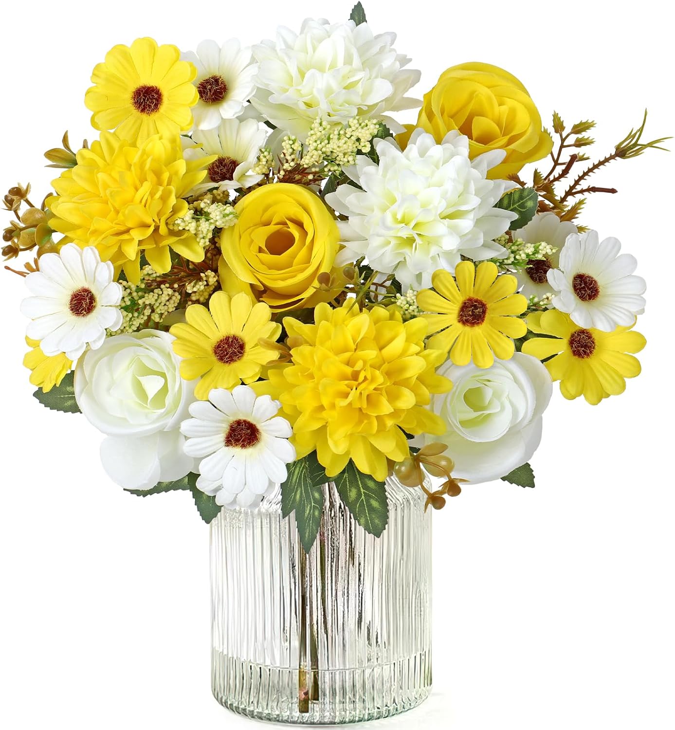 Dremisland Artificial Flowers Like Real Artificial Bouquet 2 Packs Silk Artificial Roses Bouquet with Daisy Chrysanthemum Pink Flowers for Valentines Day Centerpiece Table Wedding Party Decor - Image 7