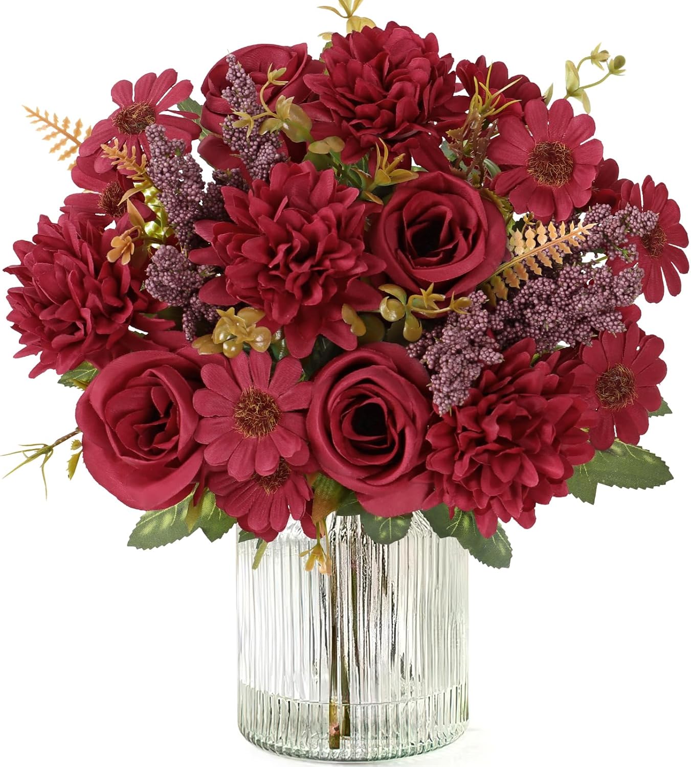 Dremisland Artificial Flowers Like Real Artificial Bouquet 2 Packs Silk Artificial Roses Bouquet with Daisy Chrysanthemum Pink Flowers for Valentines Day Centerpiece Table Wedding Party Decor - Image 8