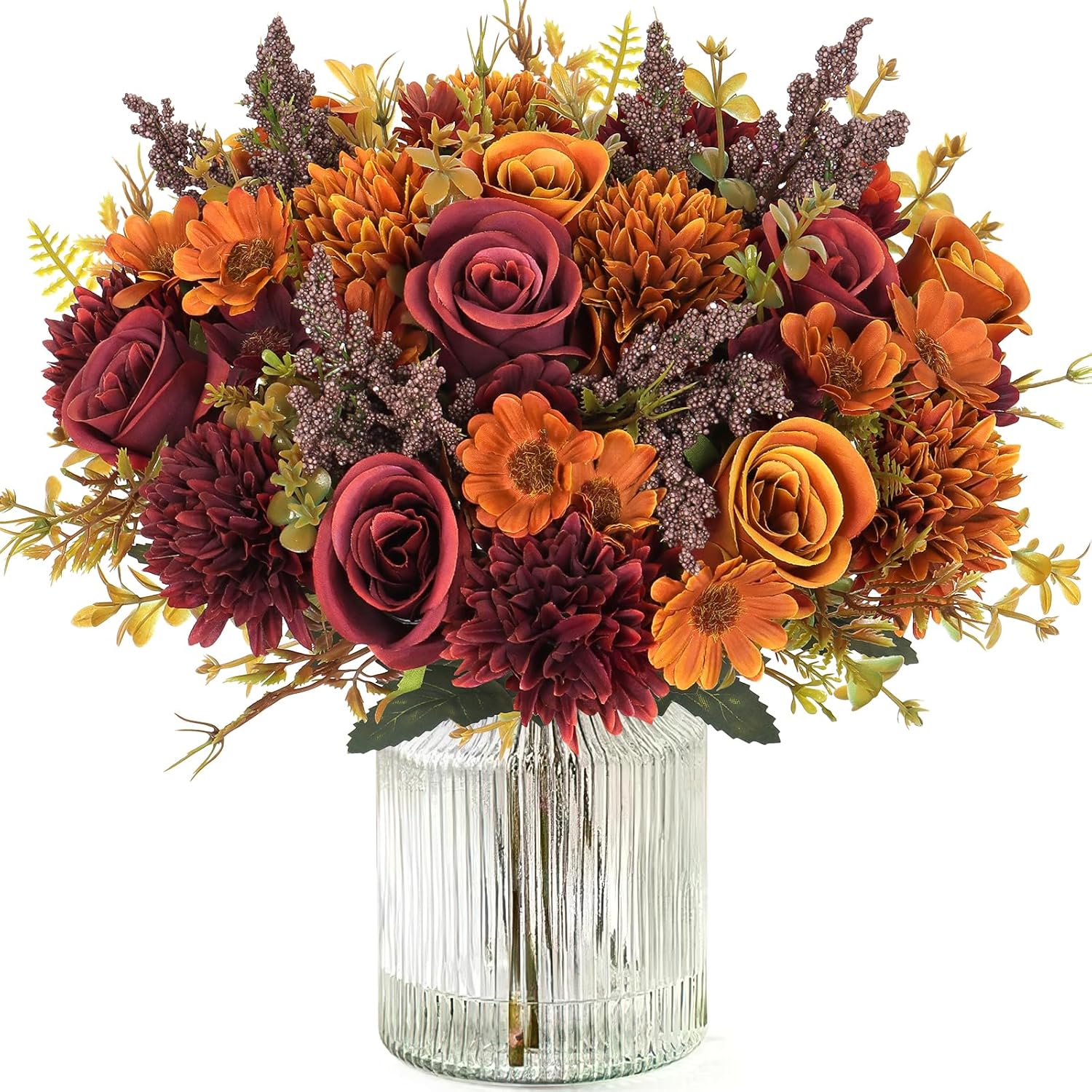 Dremisland Artificial Flowers Like Real Artificial Bouquet 2 Packs Silk Artificial Roses Bouquet with Daisy Chrysanthemum Pink Flowers for Valentines Day Centerpiece Table Wedding Party Decor - Image 9