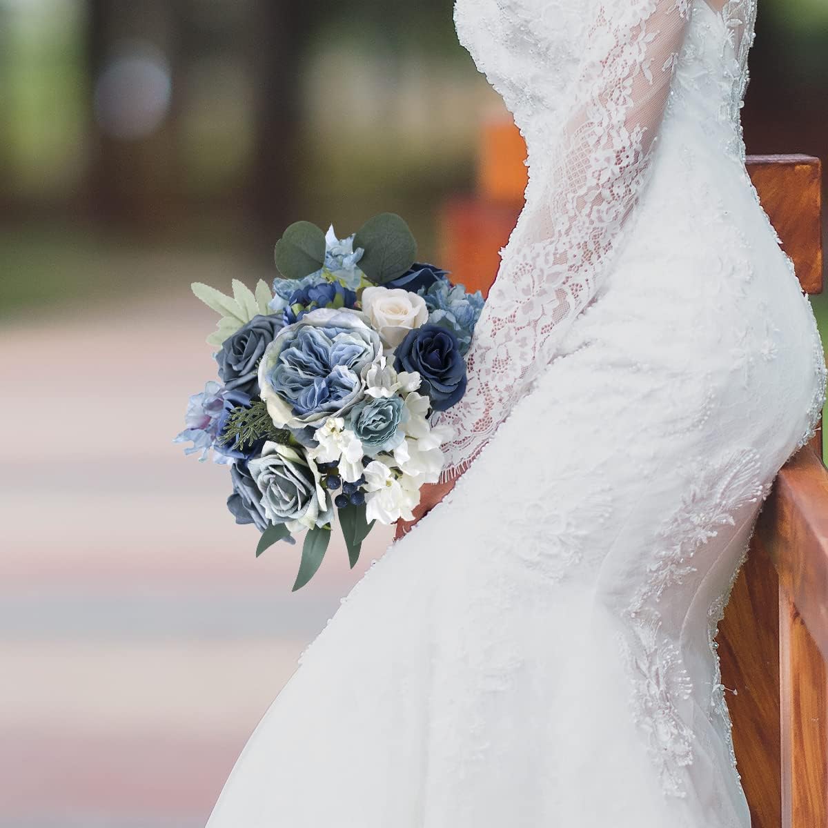 Garisey Artificial Flowers Combo Box Set Dusty Blue Flowers for DIY Wedding Bouquet Arrangements Bridal Shower Party Home Decorations(White Blue Rose) - Image 8