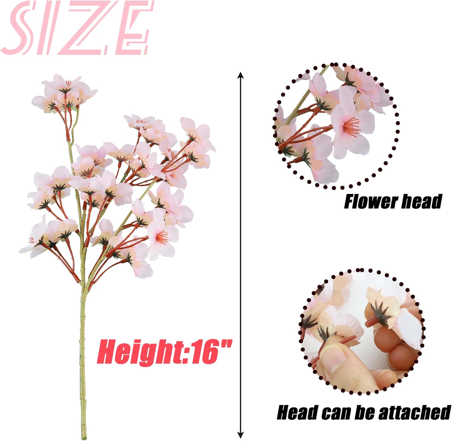 SITUMEIZI 6Pcs Artificial Cherry Blossom Branches Decor Fake Flowers Silk Spring Faux Flowers 16" Peach Bouquet for Home Wedding Bedroom Japanese Decoration DIY Table Centerpiece Arrangement(Pink) - Image 2