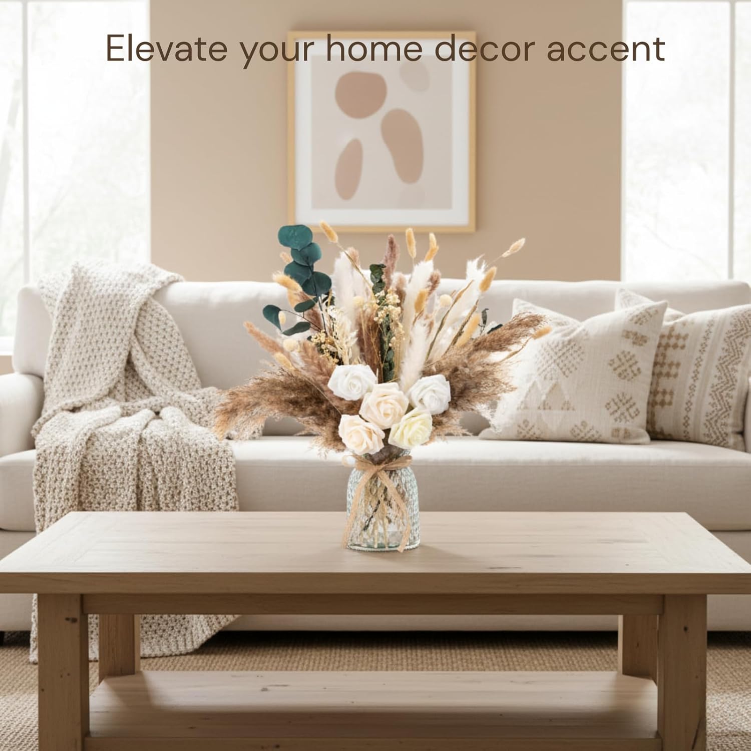 100pcs Artificial Flowers Arrangement With Vase Included, Dining Table Centerpiece Decorations, Fake Flowers in Vase, Dried Pampas Grass Floral Centerpieces, Coffee Table Decor, Centro de Mesa - Image 3