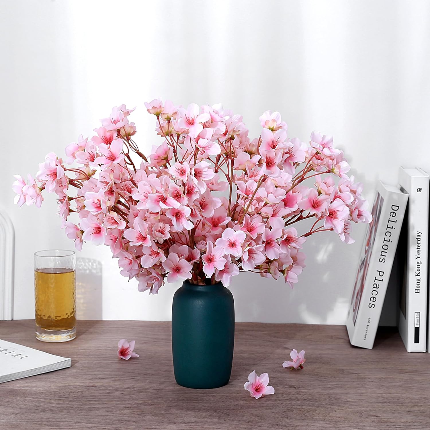 SITUMEIZI 6Pcs Artificial Cherry Blossom Branches Decor Fake Flowers Silk Spring Faux Flowers 16" Peach Bouquet for Home Wedding Bedroom Japanese Decoration DIY Table Centerpiece Arrangement(Pink) - Image 5
