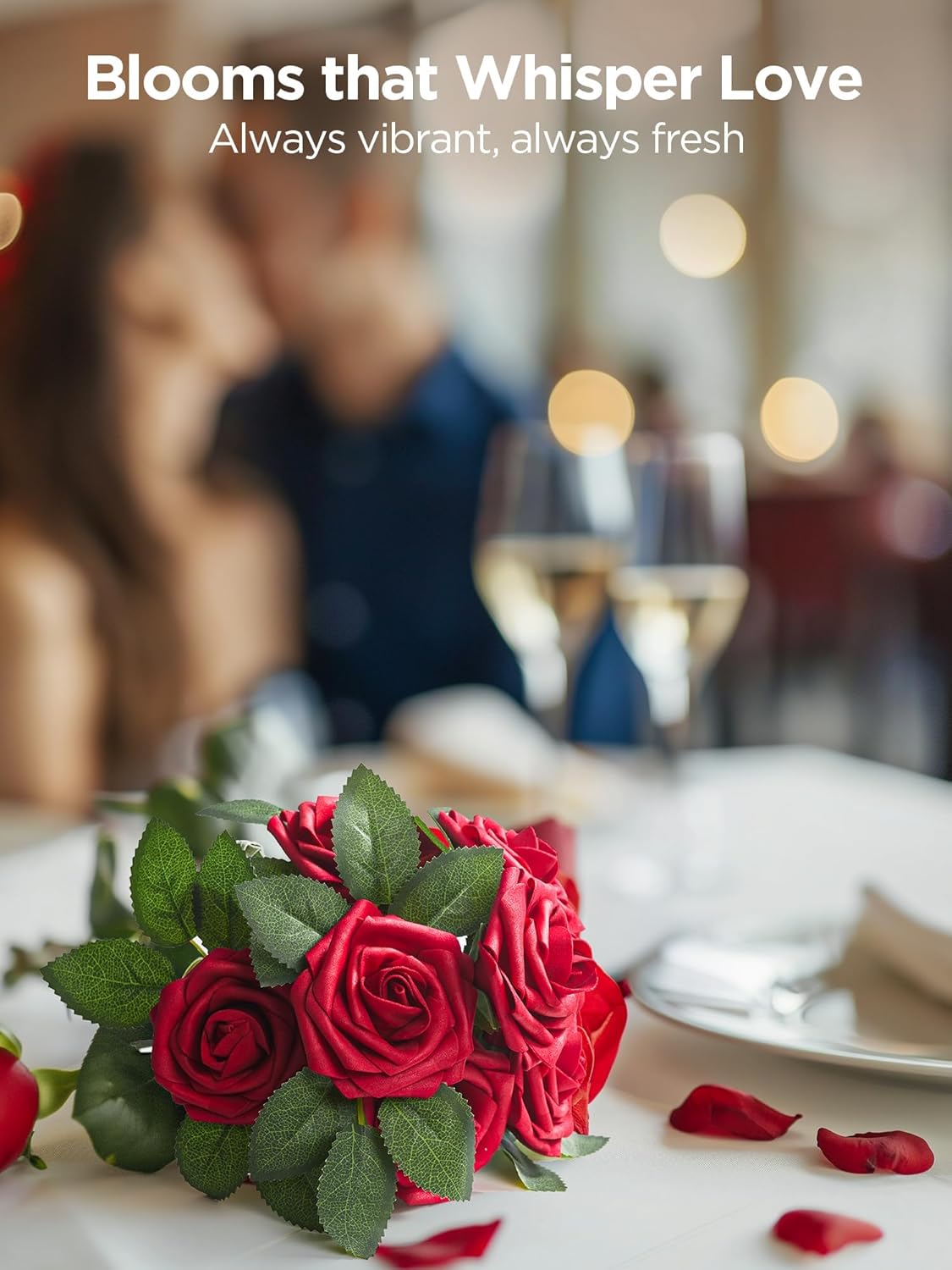 InnoGear Artificial Flowers, 50 Pcs Dark Red Foam Fake Roses Bulk with Stems for Decoration Celebration DIY Wedding Bouquets Centerpieces Bridal Shower Party Christmas Tree - Image 2