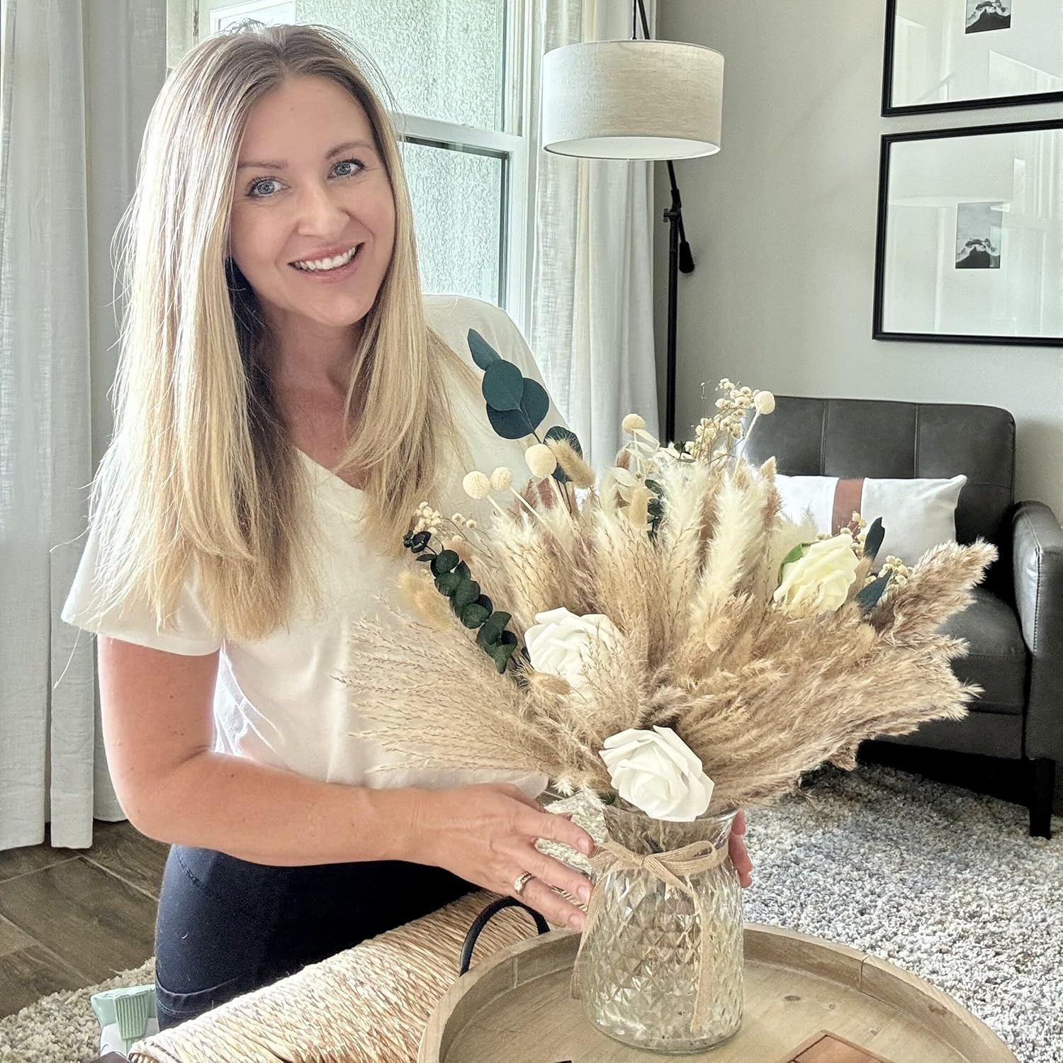 100pcs Artificial Flowers Arrangement With Vase Included, Dining Table Centerpiece Decorations, Fake Flowers in Vase, Dried Pampas Grass Floral Centerpieces, Coffee Table Decor, Centro de Mesa - Image 6