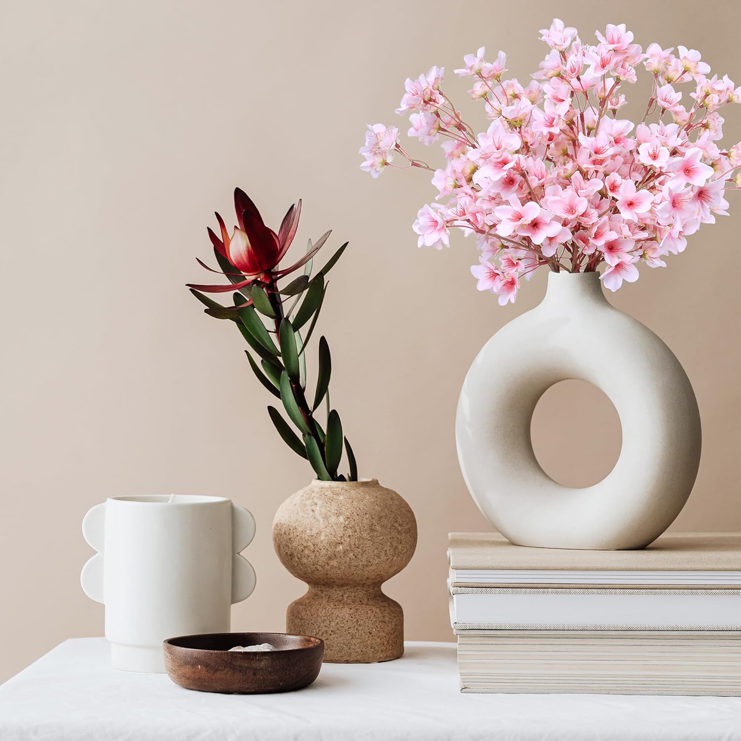 SITUMEIZI 6Pcs Artificial Cherry Blossom Branches Decor Fake Flowers Silk Spring Faux Flowers 16" Peach Bouquet for Home Wedding Bedroom Japanese Decoration DIY Table Centerpiece Arrangement(Pink) - Image 6