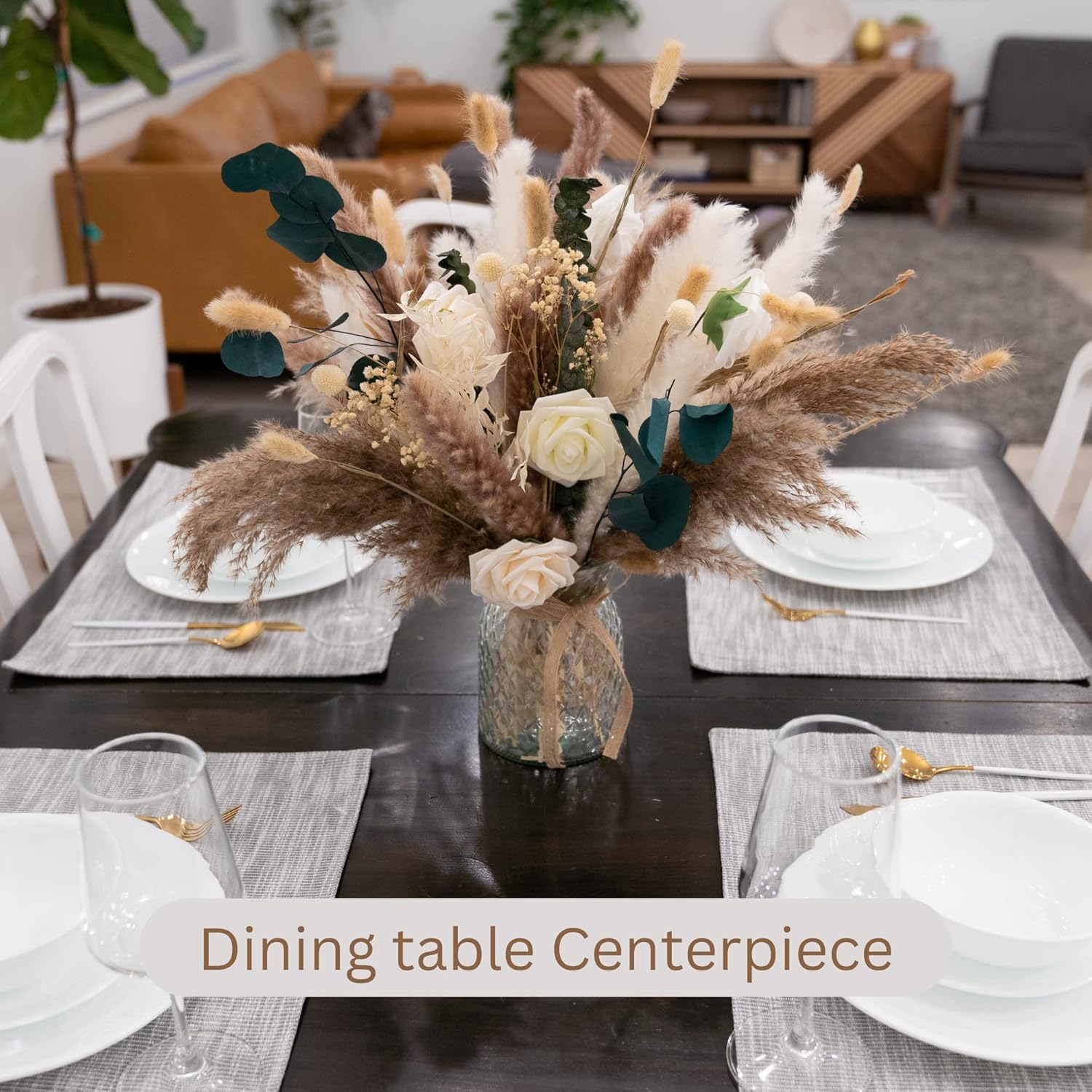 100pcs Artificial Flowers Arrangement With Vase Included, Dining Table Centerpiece Decorations, Fake Flowers in Vase, Dried Pampas Grass Floral Centerpieces, Coffee Table Decor, Centro de Mesa - Image 7