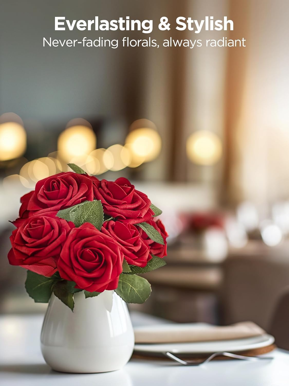 InnoGear Artificial Flowers, 50 Pcs Dark Red Foam Fake Roses Bulk with Stems for Decoration Celebration DIY Wedding Bouquets Centerpieces Bridal Shower Party Christmas Tree - Image 6