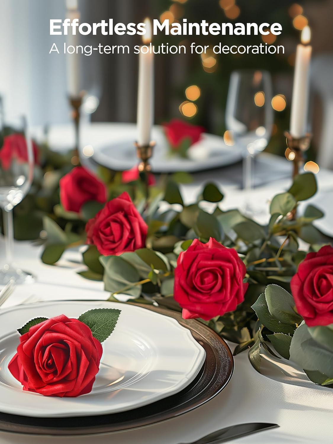 InnoGear Artificial Flowers, 50 Pcs Dark Red Foam Fake Roses Bulk with Stems for Decoration Celebration DIY Wedding Bouquets Centerpieces Bridal Shower Party Christmas Tree - Image 7