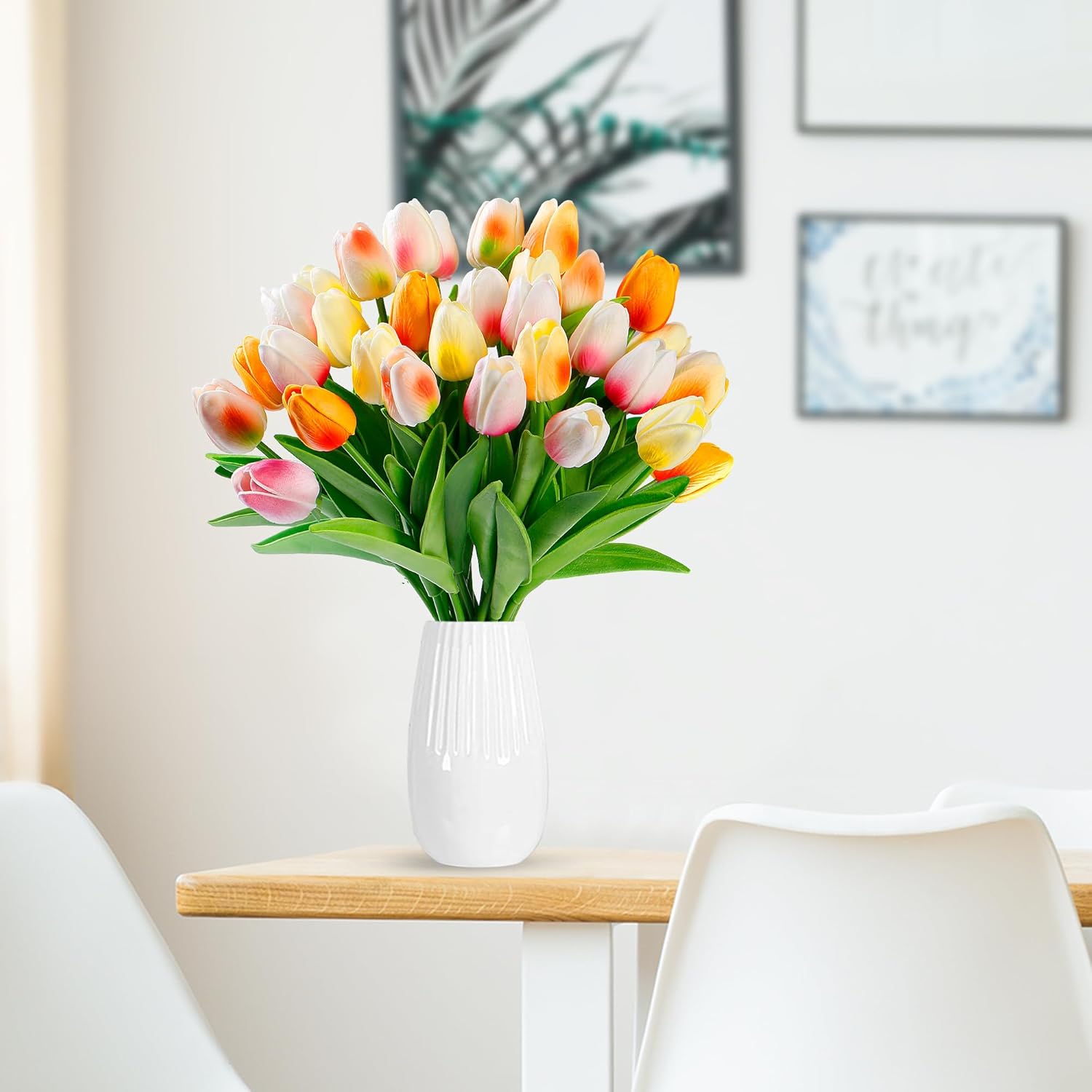 Sggvecsy 15 Pcs Fake Tulips Artificial Flowers Real Touch PU Faux Flowers Tulip Stems for Wedding Floral Arrangement Spring Bouquet Home Party Office Decorations for Mother's Day (Multi Colors)